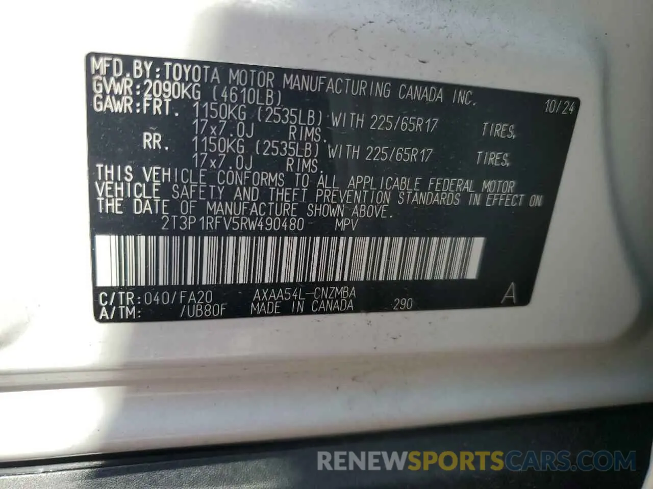 13 Фотография поврежденного автомобиля 2T3P1RFV5RW490480 TOYOTA RAV4 2024