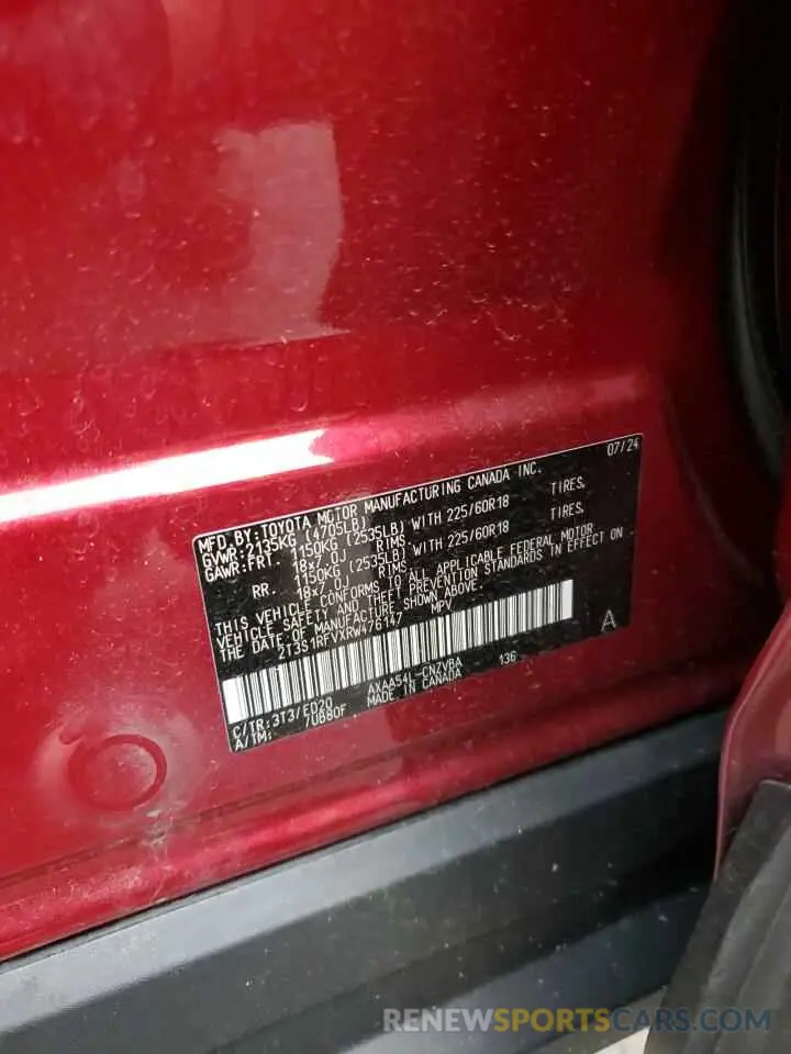 12 Фотография поврежденного автомобиля 2T3S1RFVXRW476147 TOYOTA RAV4 2024