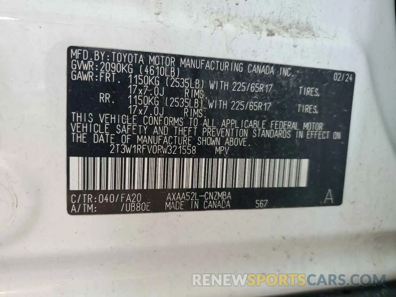 14 Photograph of a damaged car 2T3W1RFV0RW321558 TOYOTA RAV4 2024