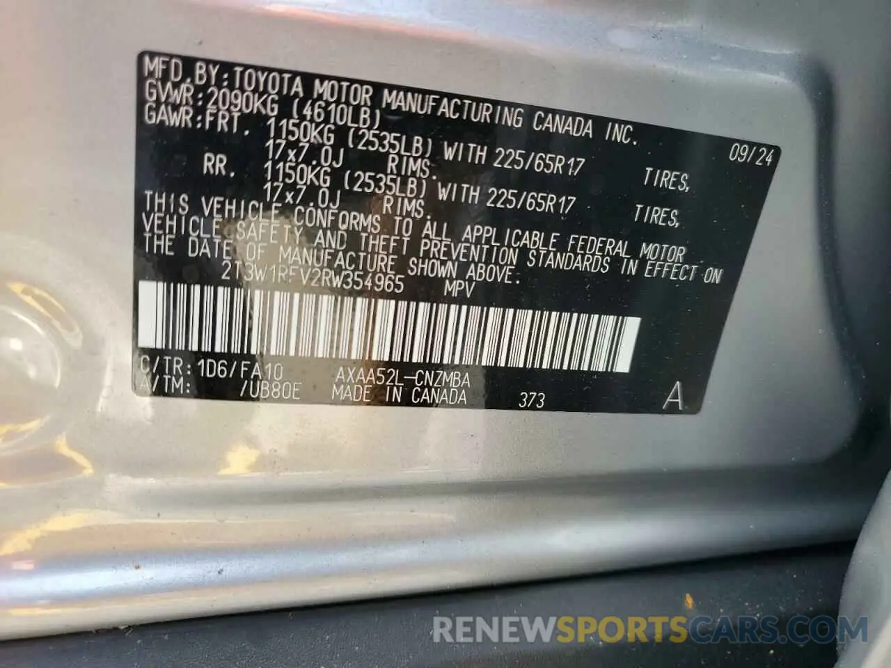 14 Photograph of a damaged car 2T3W1RFV2RW354965 TOYOTA RAV4 2024