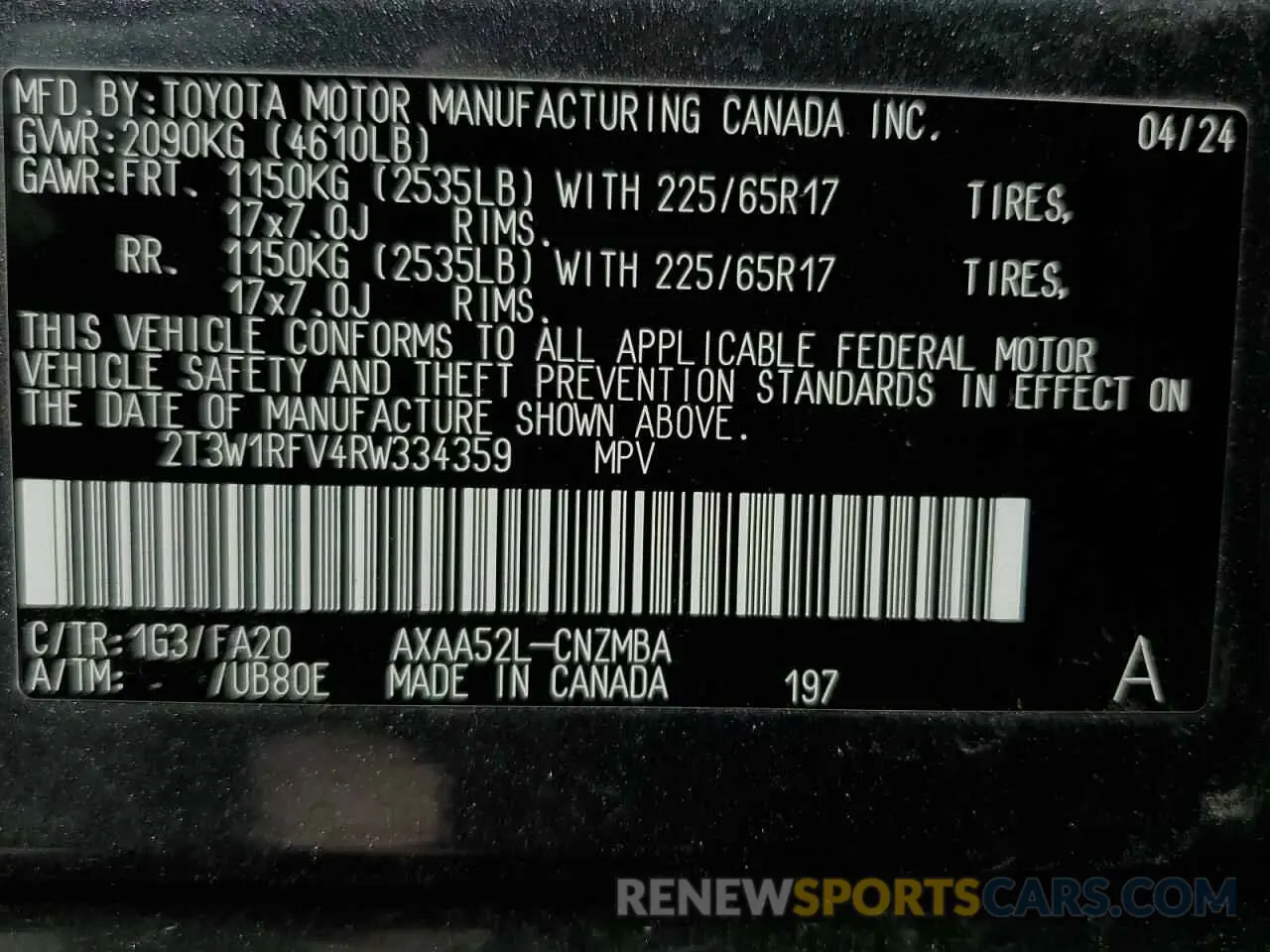 13 Фотография поврежденного автомобиля 2T3W1RFV4RW334359 TOYOTA RAV4 2024