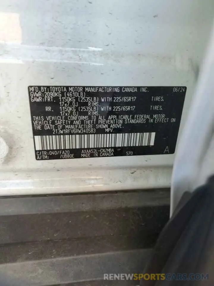 13 Photograph of a damaged car 2T3W1RFV6RW340583 TOYOTA RAV4 2024