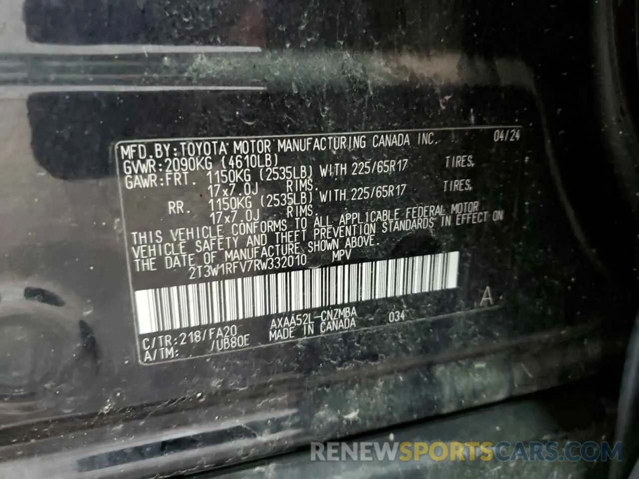 13 Photograph of a damaged car 2T3W1RFV7RW332010 TOYOTA RAV4 2024
