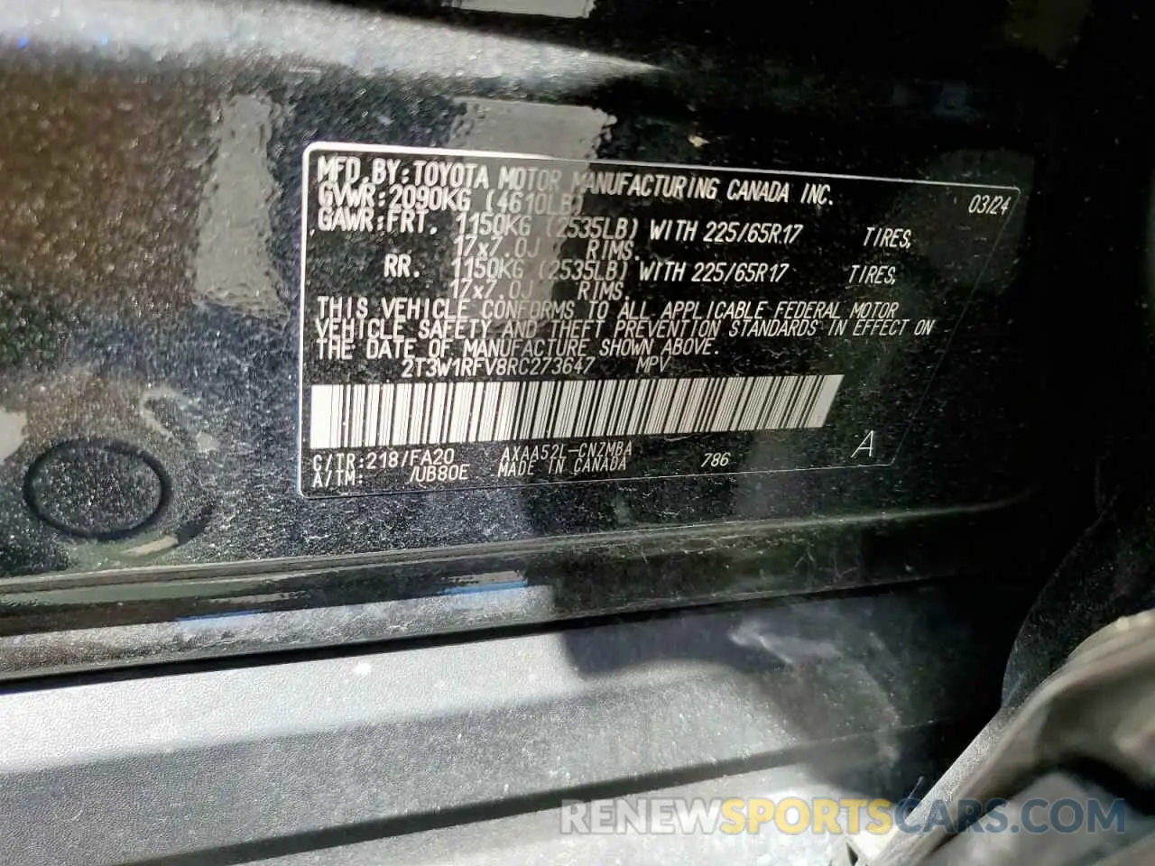 13 Photograph of a damaged car 2T3W1RFV8RC273647 TOYOTA RAV4 2024