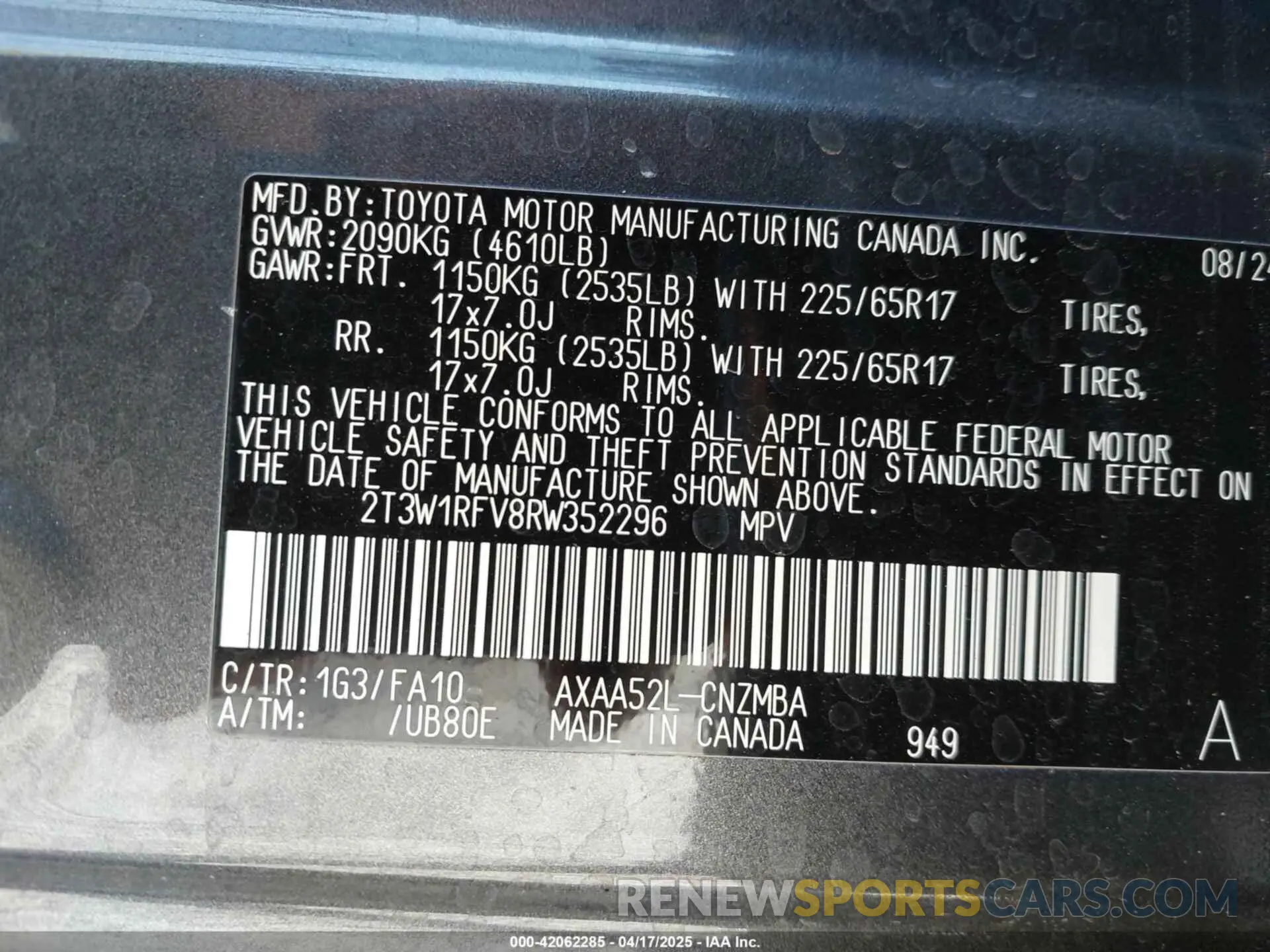 9 Фотография поврежденного автомобиля 2T3W1RFV8RW352296 TOYOTA RAV4 2024