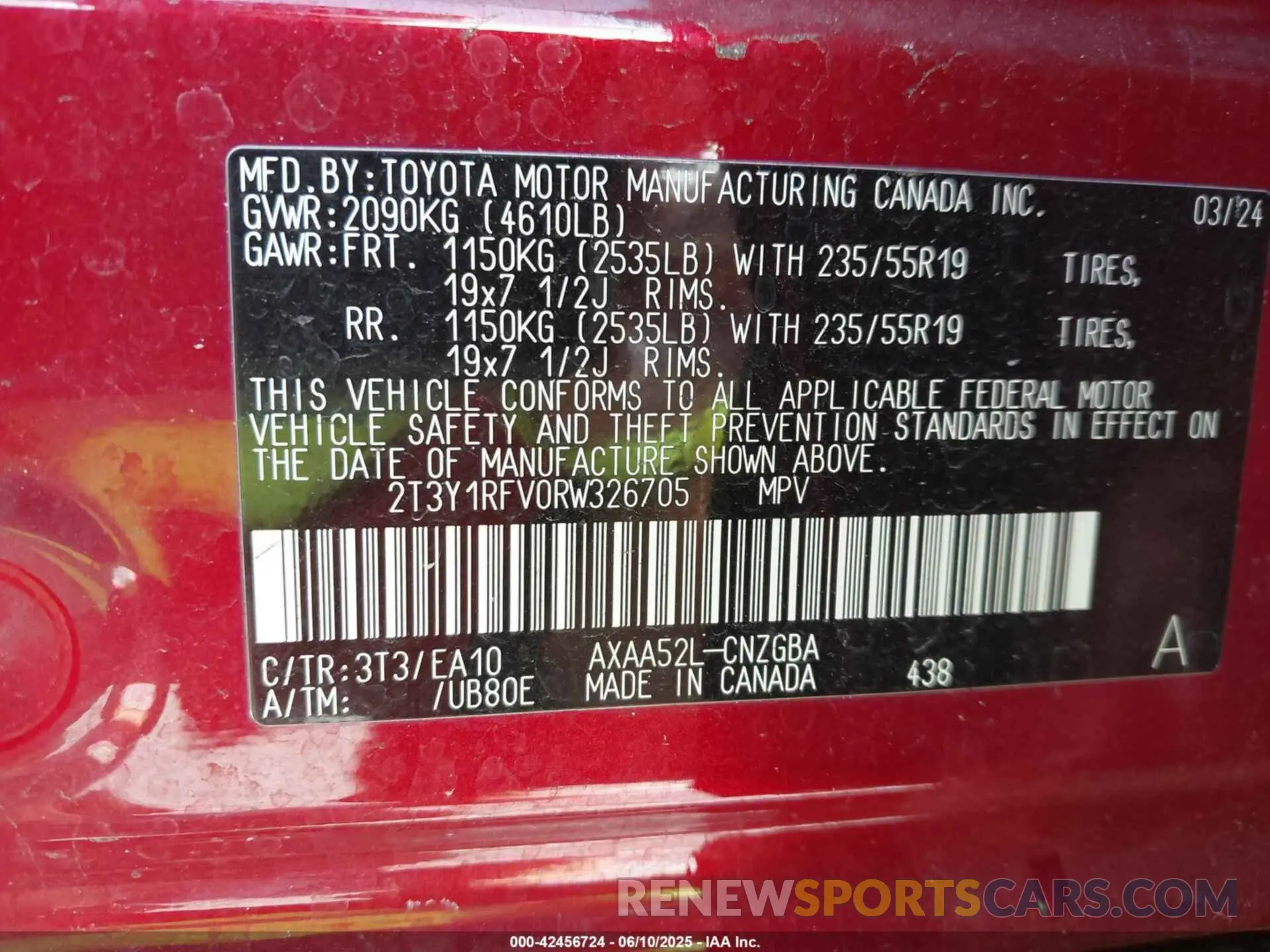 9 Фотография поврежденного автомобиля 2T3Y1RFV0RW326705 TOYOTA RAV4 2024