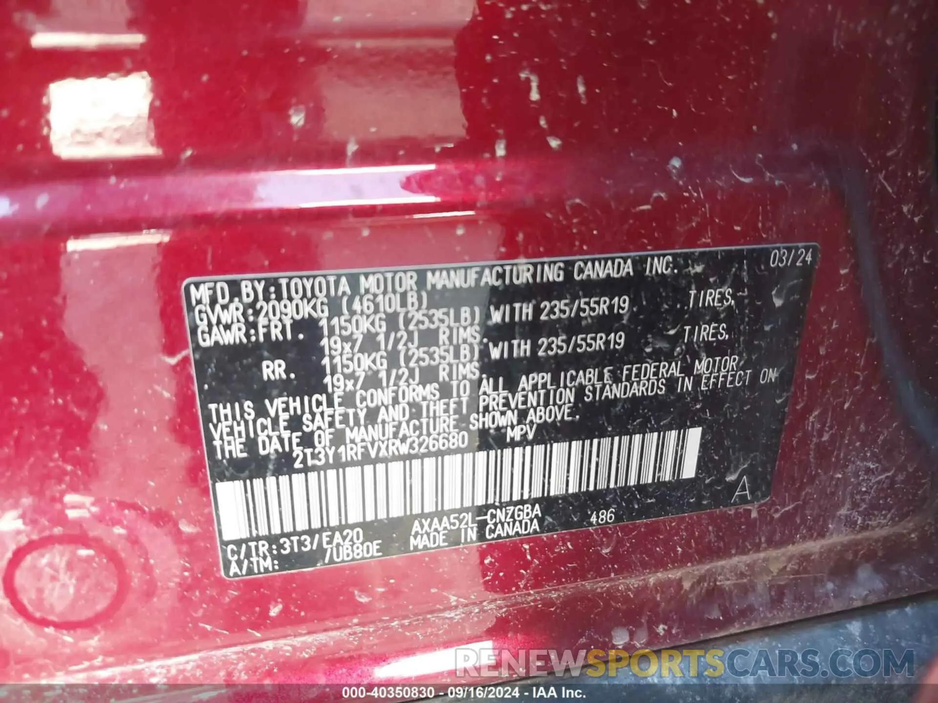 9 Фотография поврежденного автомобиля 2T3Y1RFVXRW326680 TOYOTA RAV4 2024