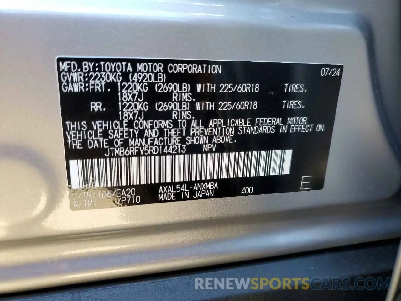 14 Фотография поврежденного автомобиля JTMB6RFV5RD144213 TOYOTA RAV4 2024