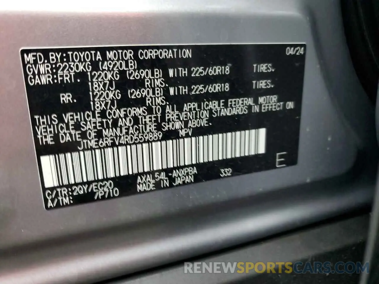 14 Photograph of a damaged car JTME6RFV4RD559889 TOYOTA RAV4 2024