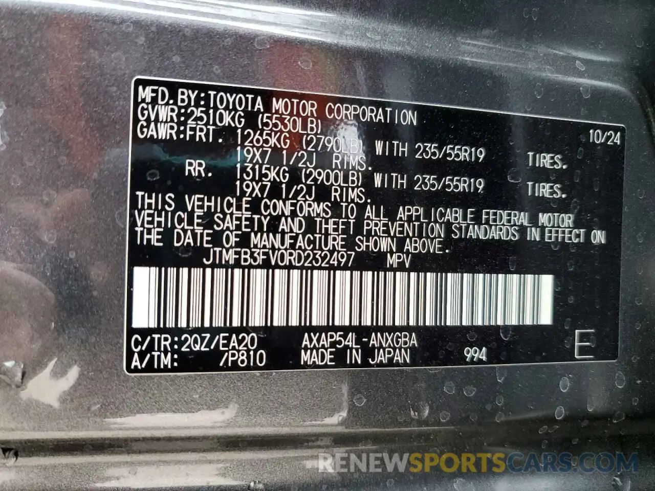 14 Photograph of a damaged car JTMFB3FV0RD232497 TOYOTA RAV4 2024
