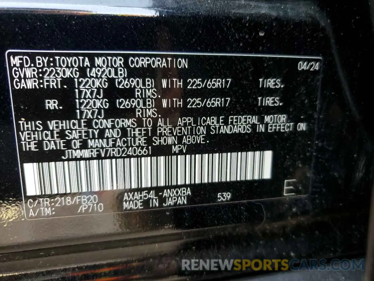 14 Photograph of a damaged car JTMMWRFV7RD240661 TOYOTA RAV4 2024