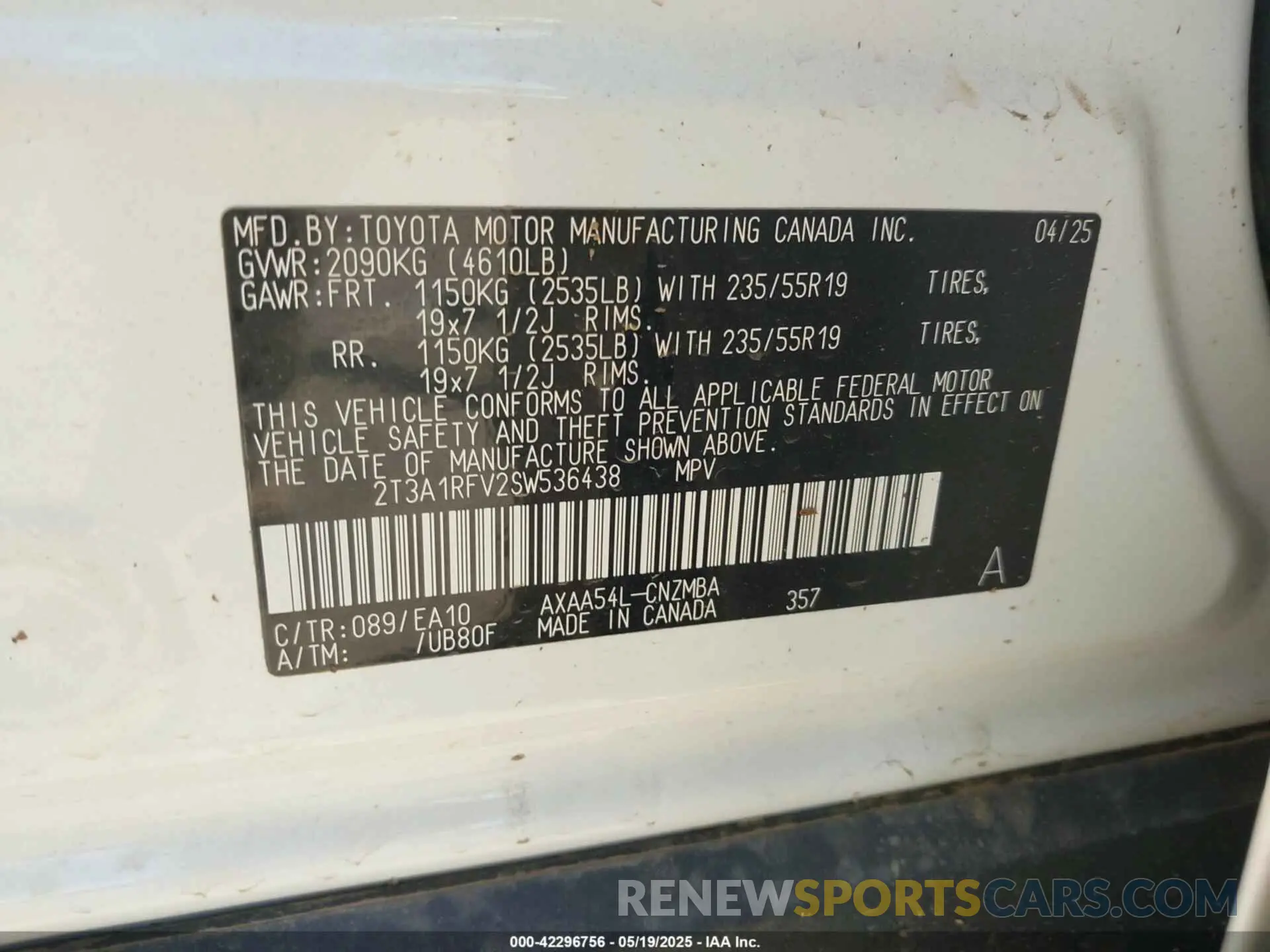 9 Photograph of a damaged car 2T3A1RFV2SW536438 TOYOTA RAV4 2025