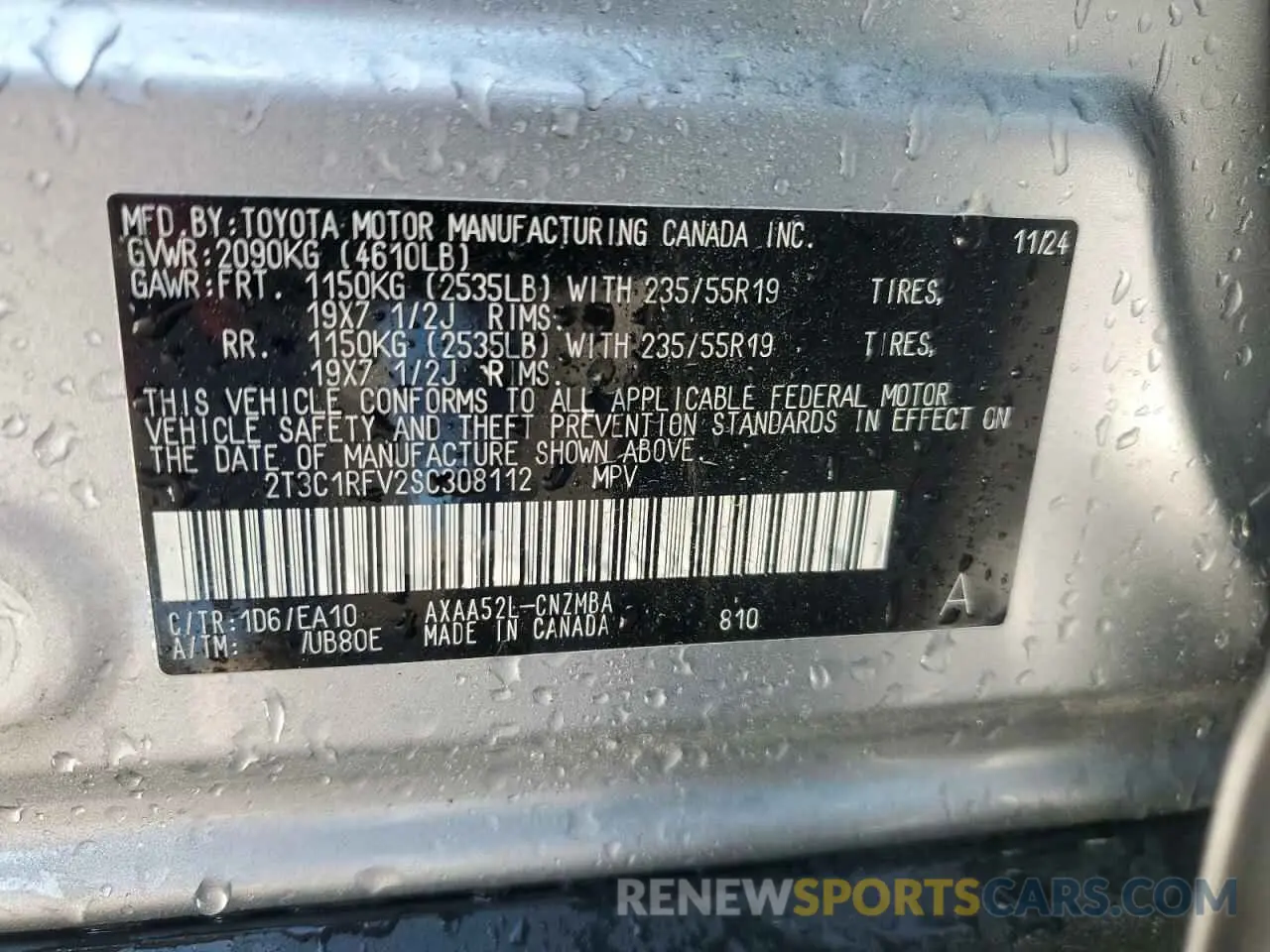 13 Фотография поврежденного автомобиля 2T3C1RFV2SC308112 TOYOTA RAV4 2025