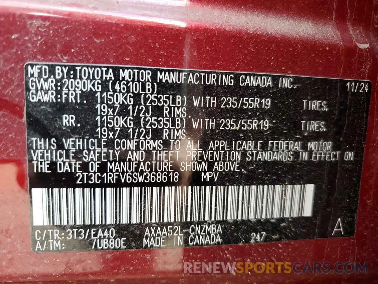 13 Photograph of a damaged car 2T3C1RFV6SW368618 TOYOTA RAV4 2025
