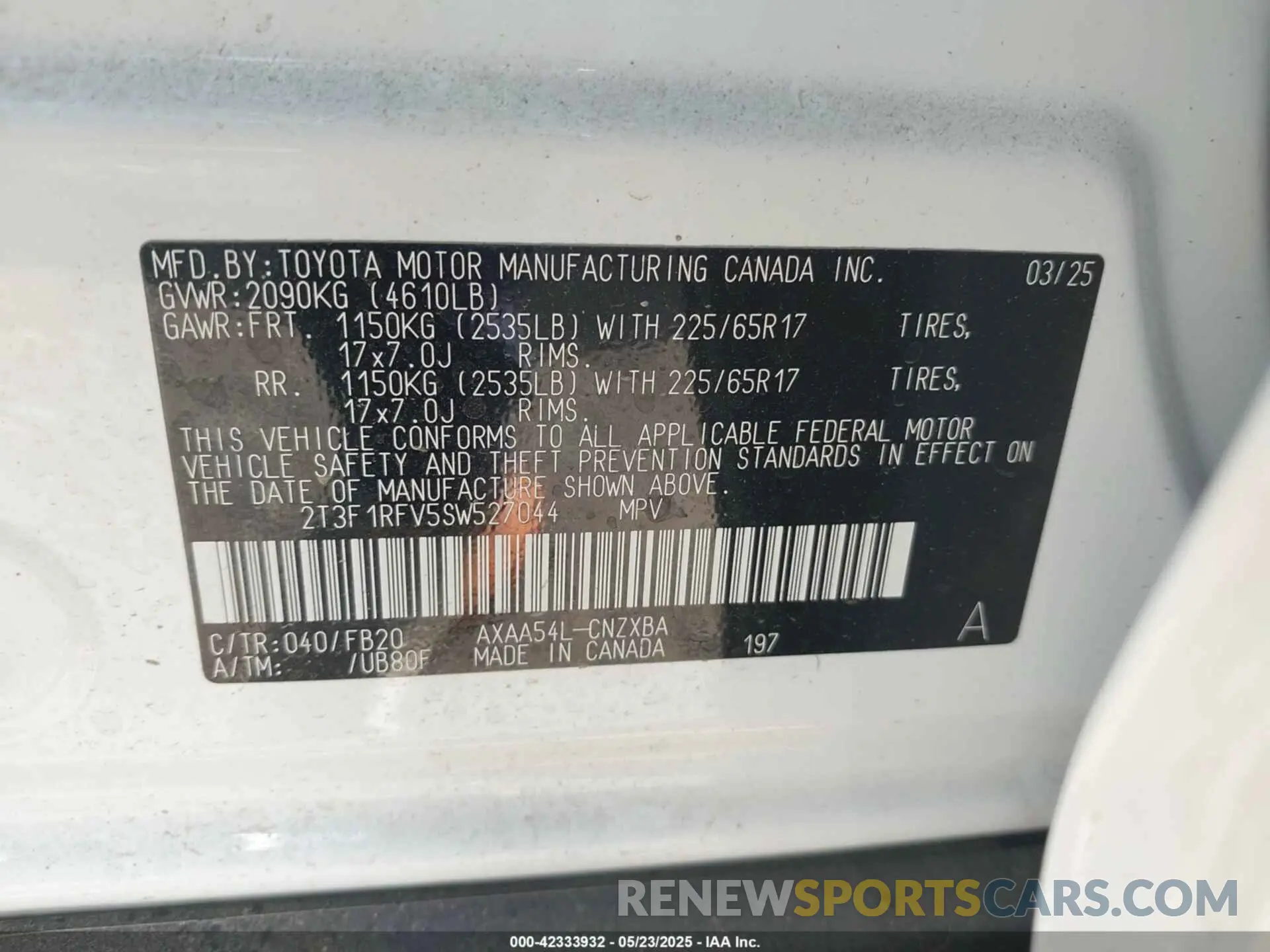 9 Фотография поврежденного автомобиля 2T3F1RFV5SW527044 TOYOTA RAV4 2025