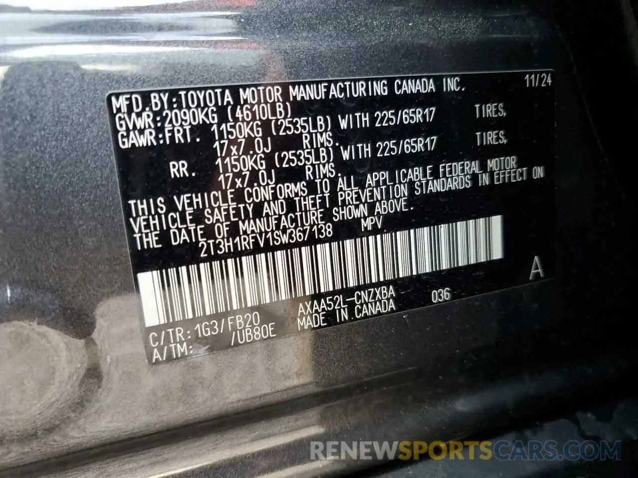 13 Photograph of a damaged car 2T3H1RFV1SW367138 TOYOTA RAV4 2025