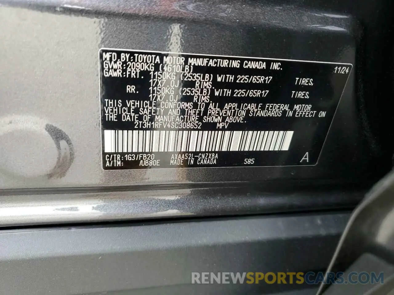 13 Photograph of a damaged car 2T3H1RFV4SC308652 TOYOTA RAV4 2025