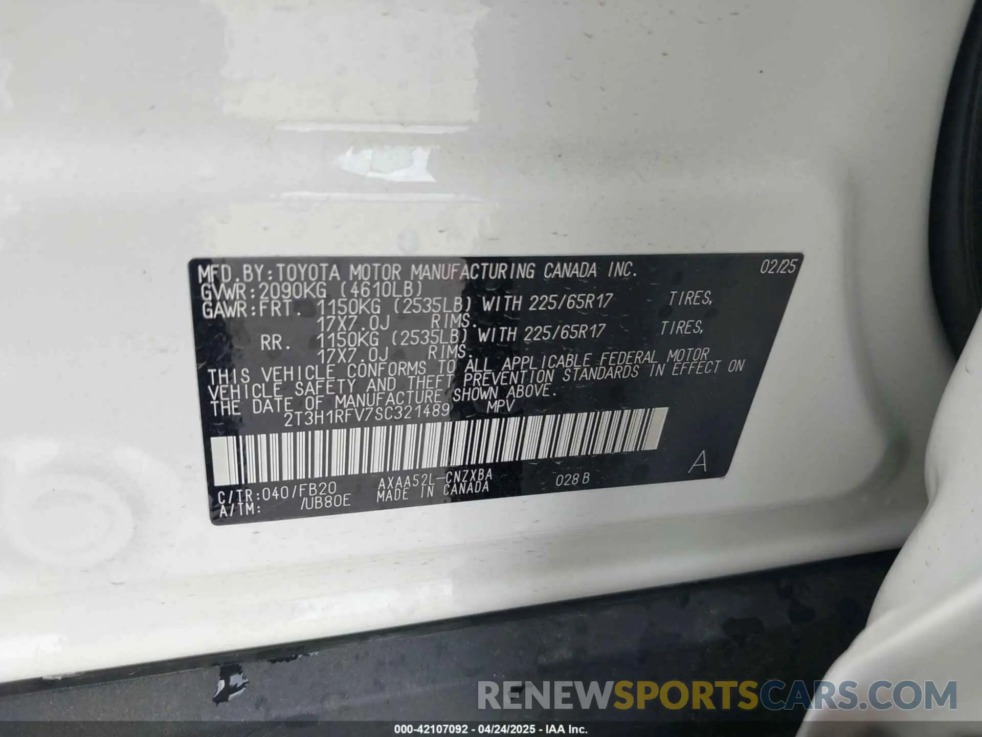 9 Photograph of a damaged car 2T3H1RFV7SC321489 TOYOTA RAV4 2025