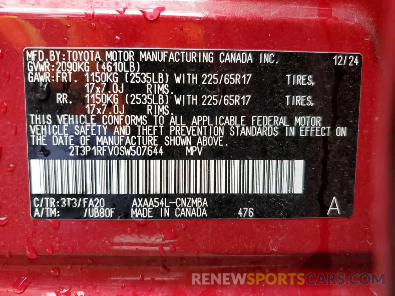 14 Фотография поврежденного автомобиля 2T3P1RFV0SW507644 TOYOTA RAV4 2025