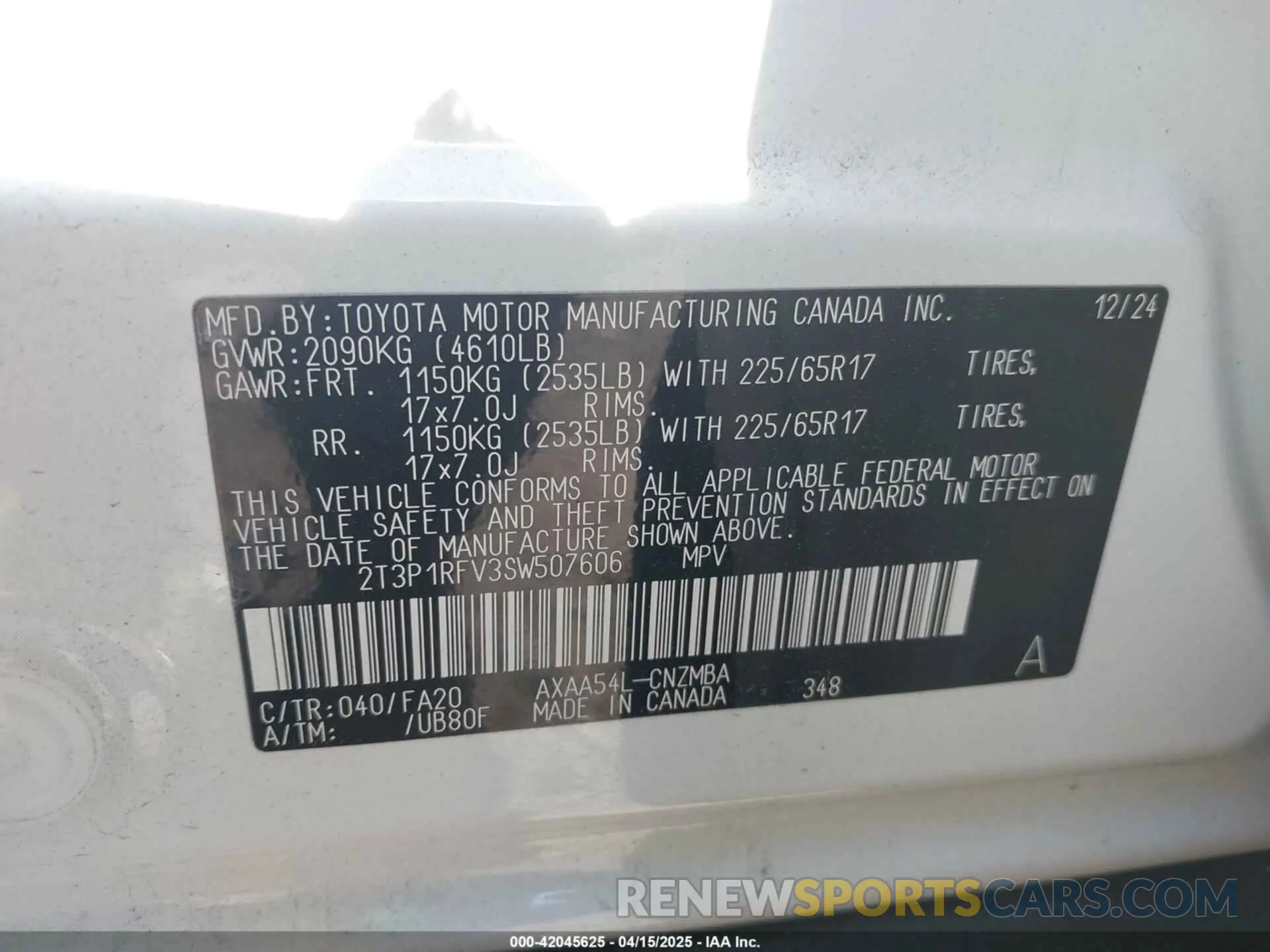 9 Фотография поврежденного автомобиля 2T3P1RFV3SW507606 TOYOTA RAV4 2025
