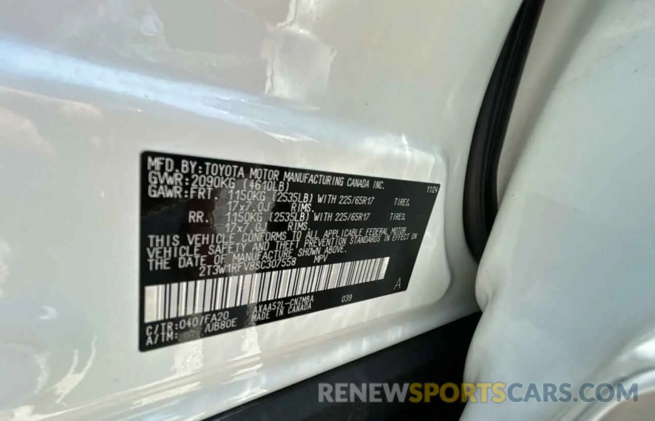 10 Photograph of a damaged car 2T3W1RFV8SC307558 TOYOTA RAV4 2025