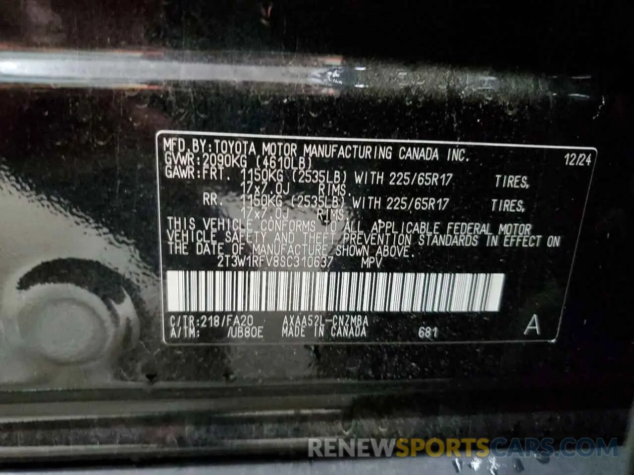 13 Photograph of a damaged car 2T3W1RFV8SC310637 TOYOTA RAV4 2025