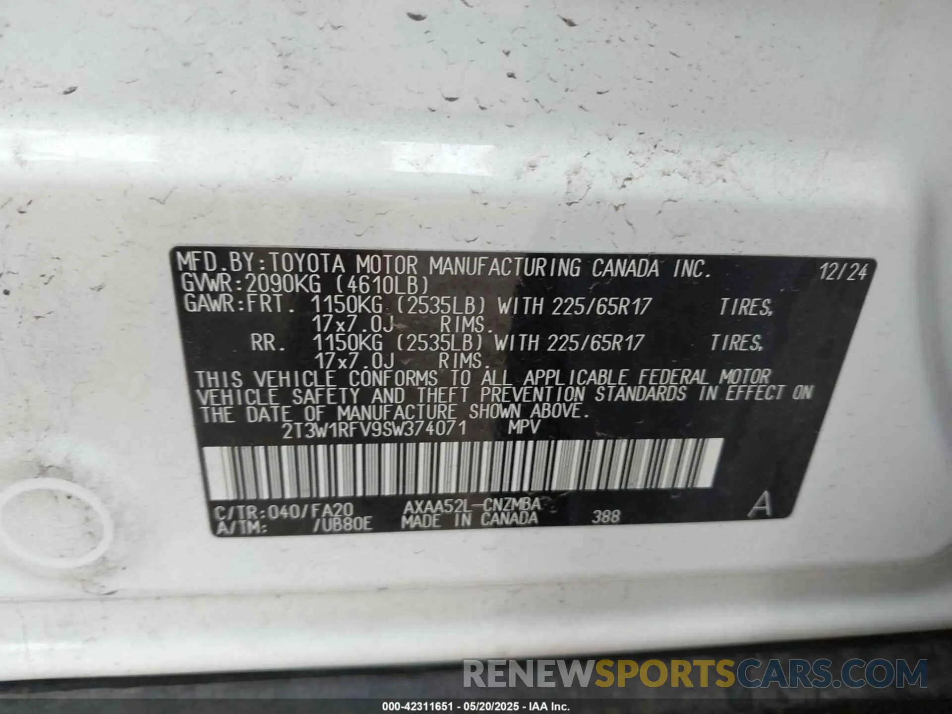 9 Фотография поврежденного автомобиля 2T3W1RFV9SW374071 TOYOTA RAV4 2025
