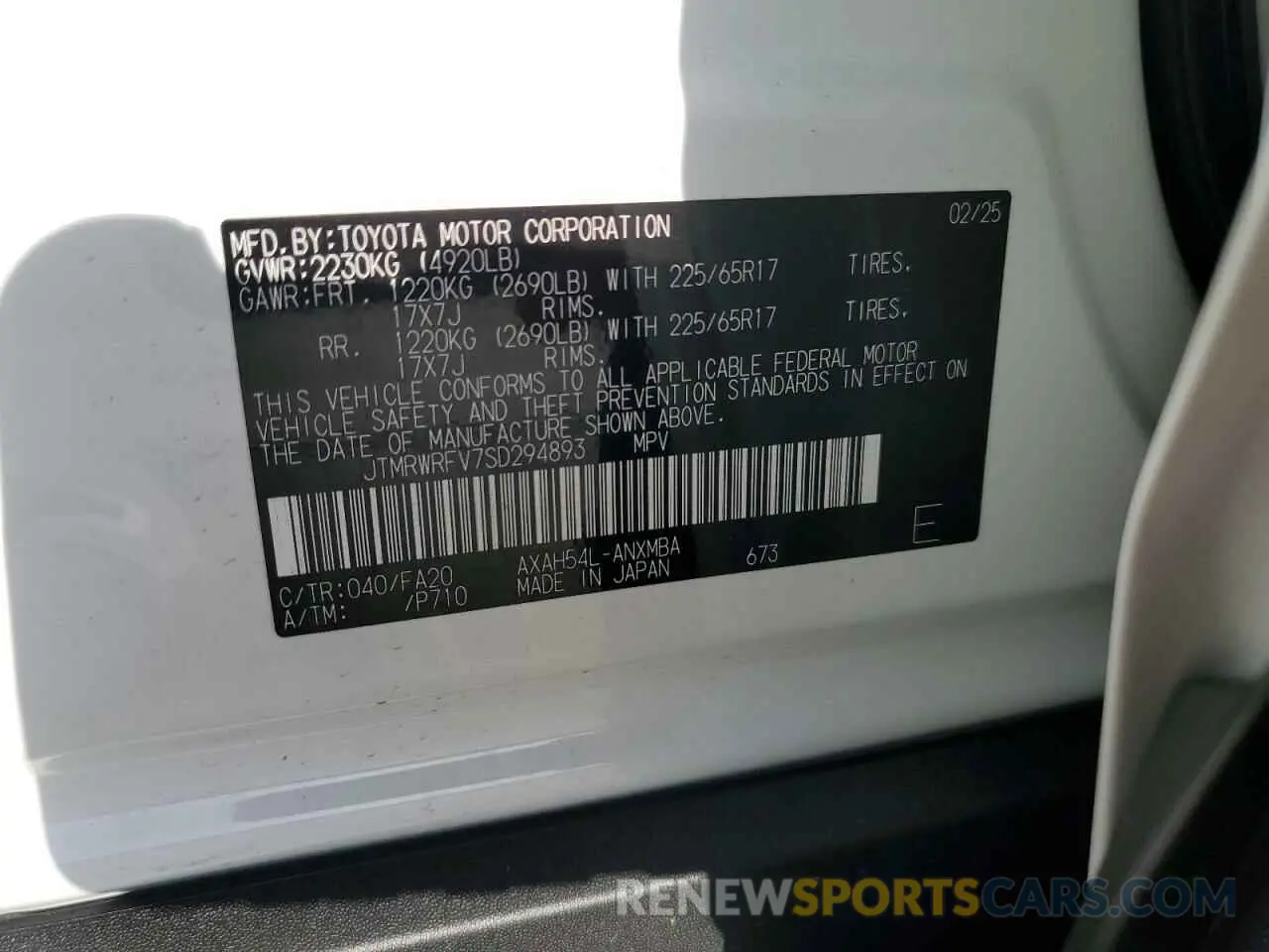13 Photograph of a damaged car JTMRWRFV7SD294893 TOYOTA RAV4 2025