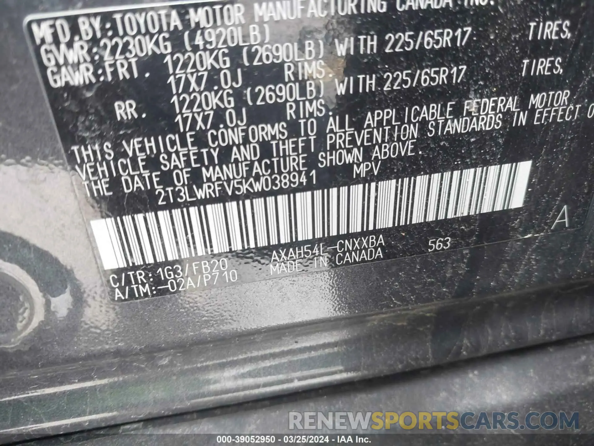 9 Фотография поврежденного автомобиля 2T3LWRFV5KW038941 TOYOTA RAV4 HYBRID 2019