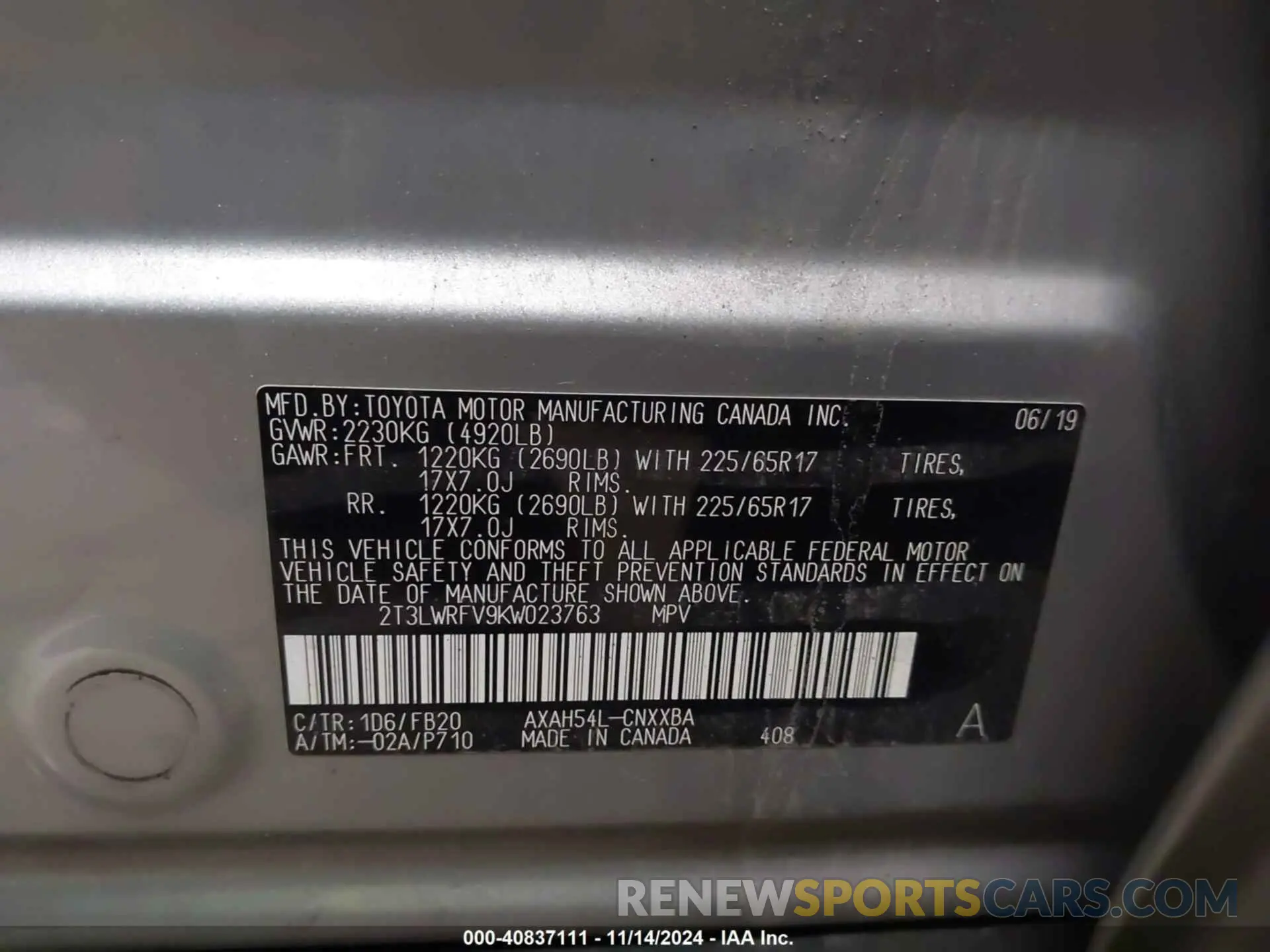 9 Фотография поврежденного автомобиля 2T3LWRFV9KW023763 TOYOTA RAV4 HYBRID 2019