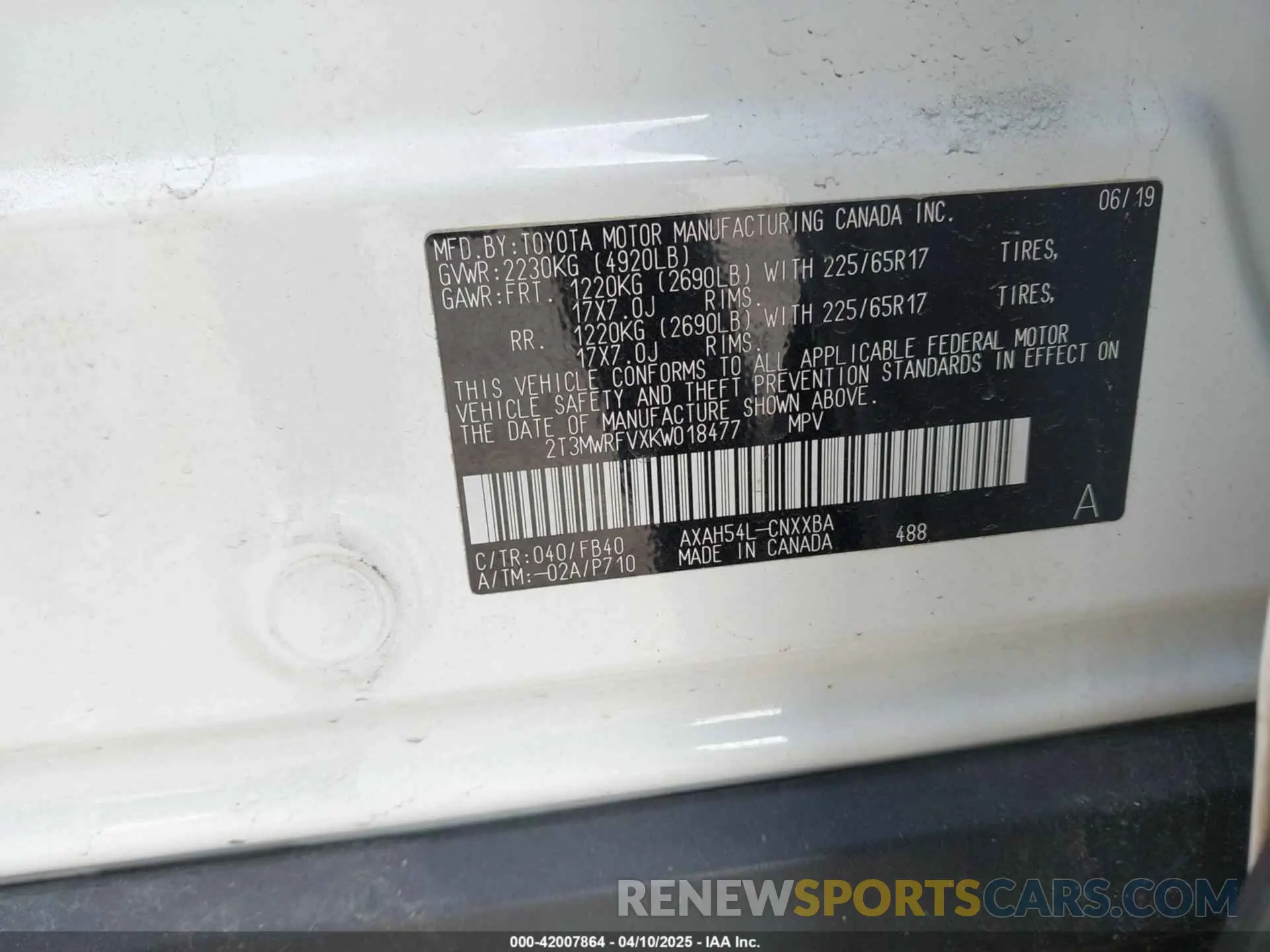 9 Фотография поврежденного автомобиля 2T3MWRFVXKW018477 TOYOTA RAV4 HYBRID 2019