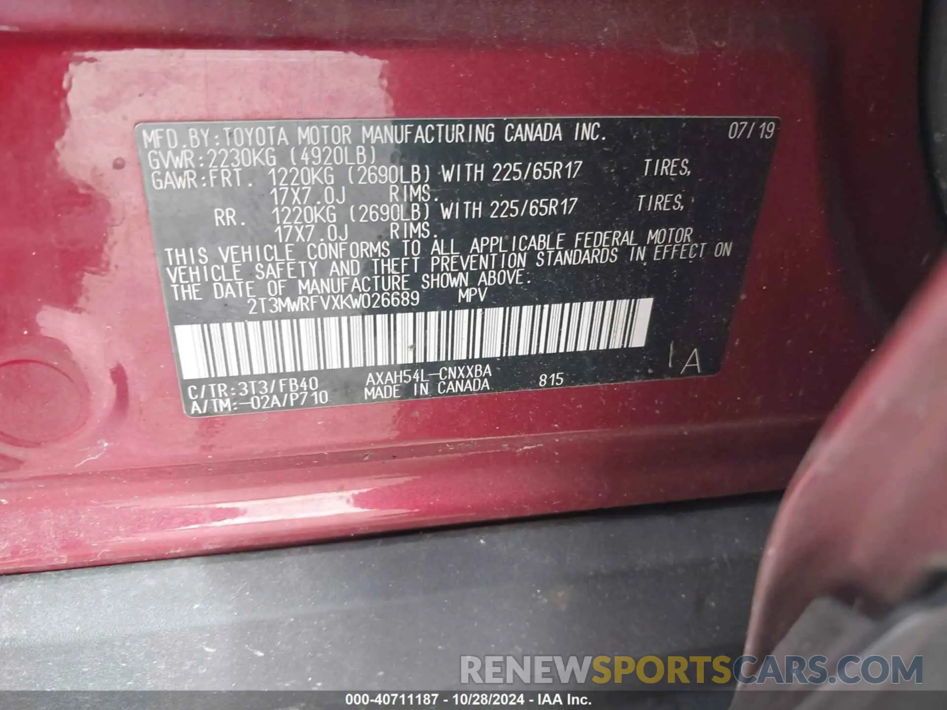 9 Фотография поврежденного автомобиля 2T3MWRFVXKW026689 TOYOTA RAV4 HYBRID 2019