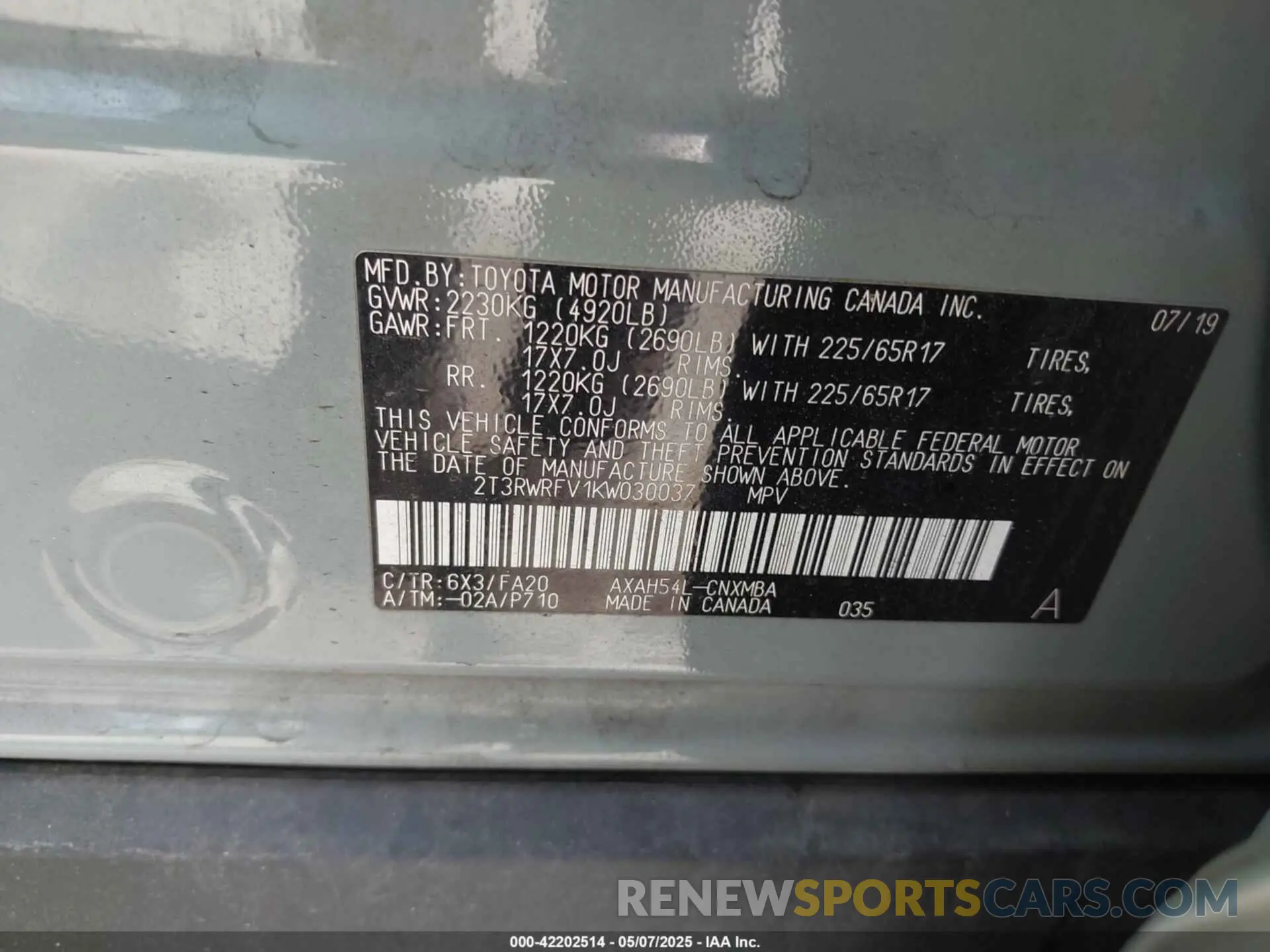 9 Photograph of a damaged car 2T3RWRFV1KW030037 TOYOTA RAV4 HYBRID 2019