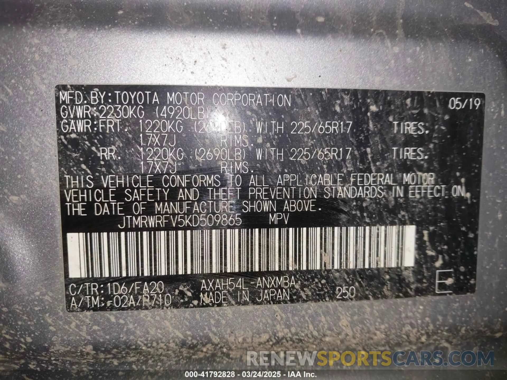 9 Фотография поврежденного автомобиля JTMRWRFV5KD509865 TOYOTA RAV4 HYBRID 2019