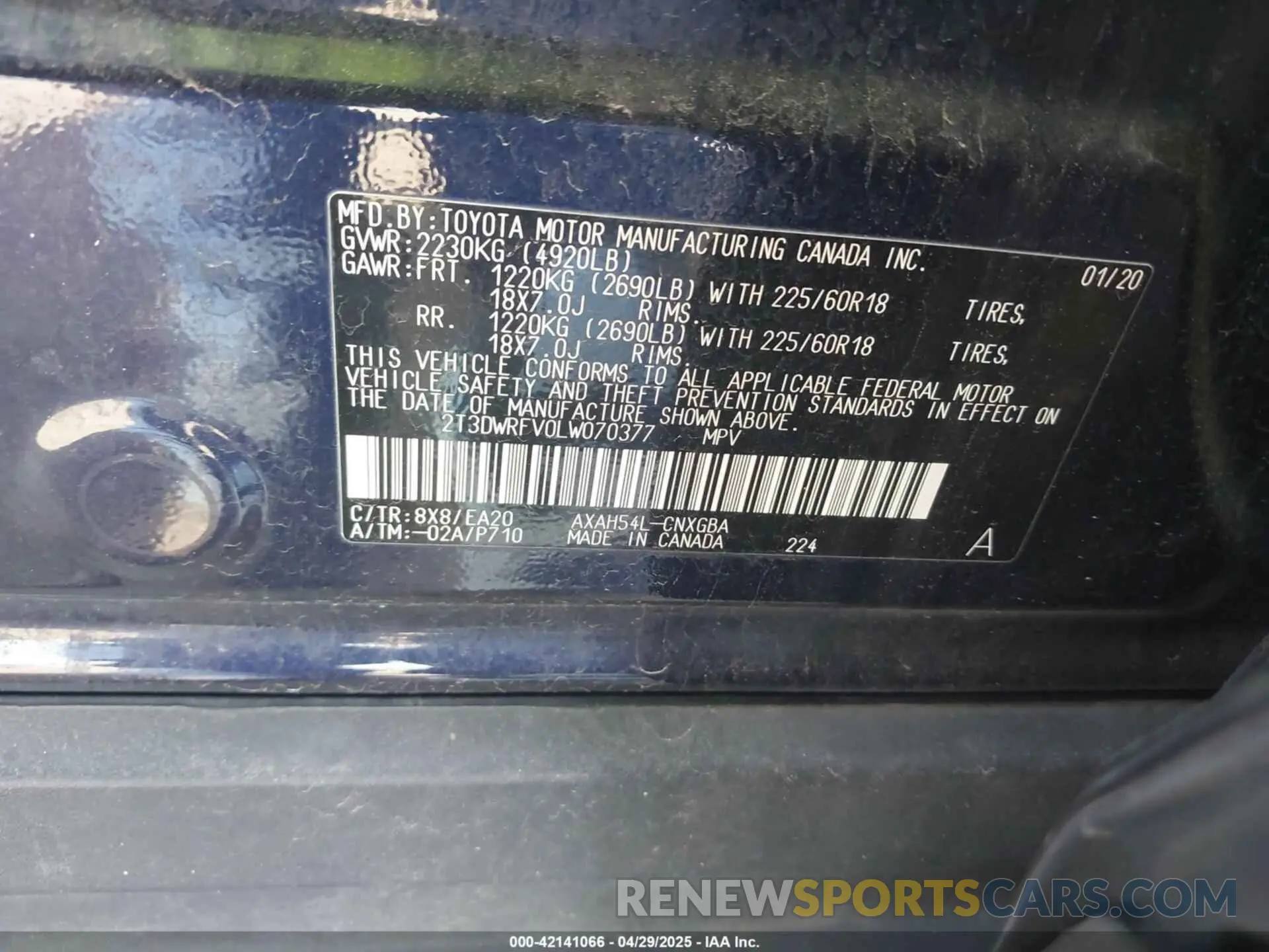 9 Фотография поврежденного автомобиля 2T3DWRFV0LW070377 TOYOTA RAV4 HYBRID 2020