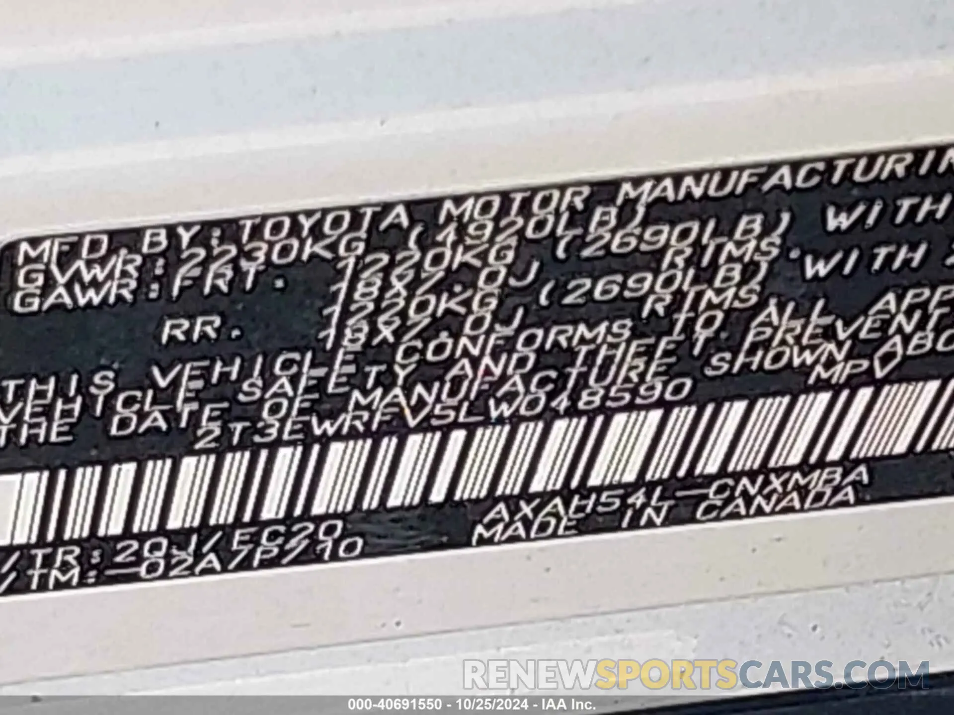 9 Фотография поврежденного автомобиля 2T3EWRFV5LW048590 TOYOTA RAV4 HYBRID 2020