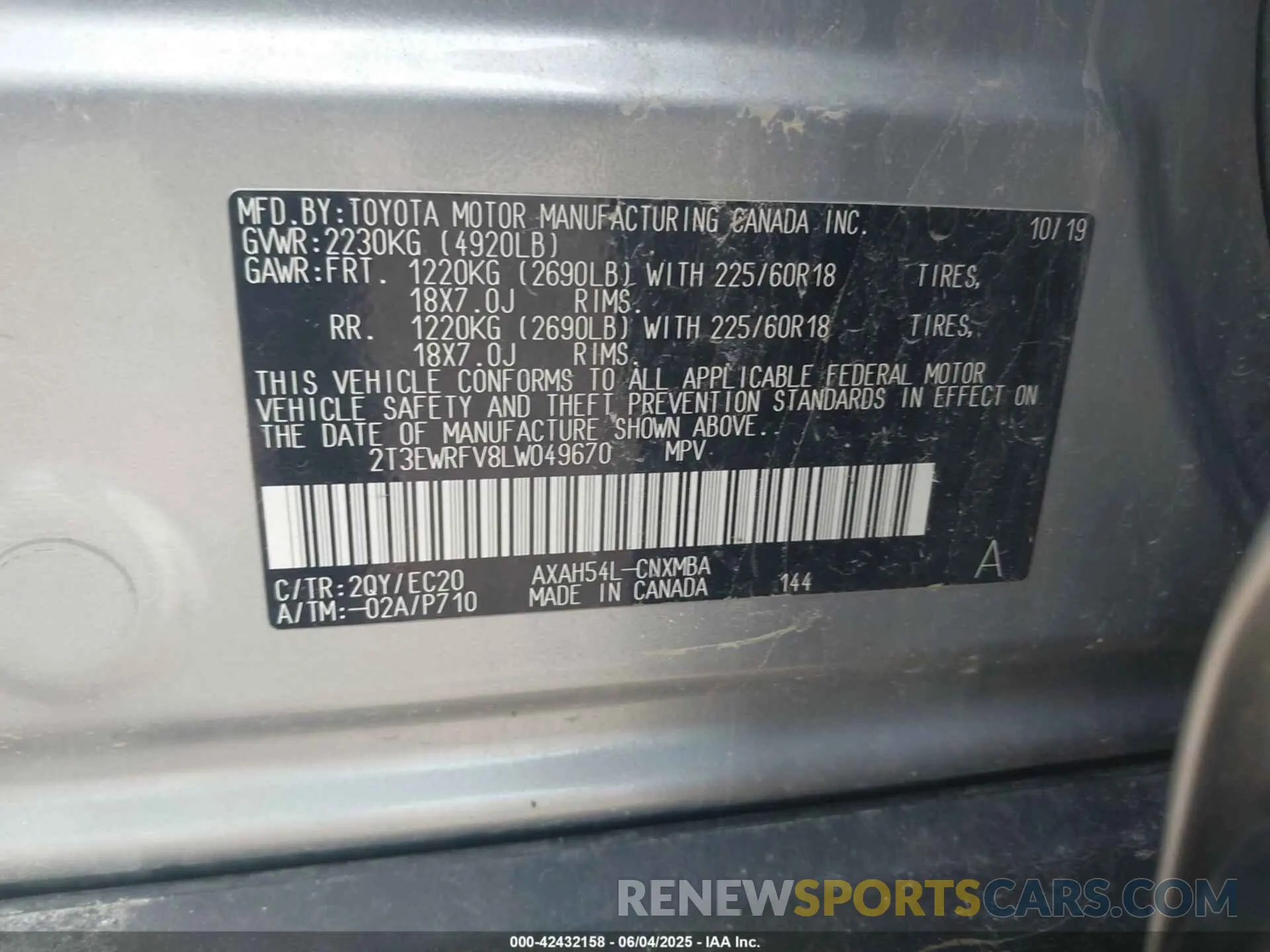 9 Photograph of a damaged car 2T3EWRFV8LW049670 TOYOTA RAV4 HYBRID 2020
