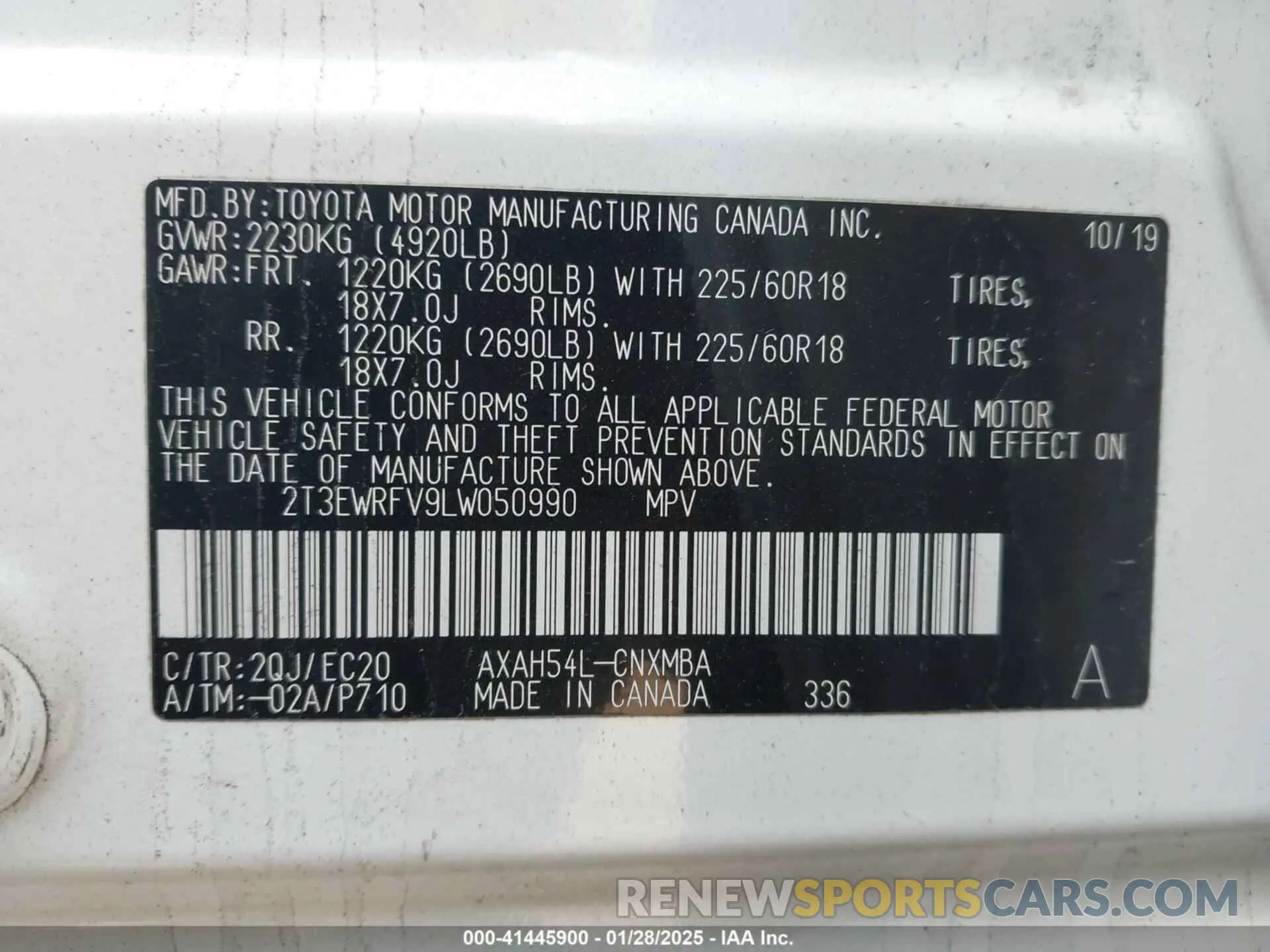 9 Фотография поврежденного автомобиля 2T3EWRFV9LW050990 TOYOTA RAV4 HYBRID 2020