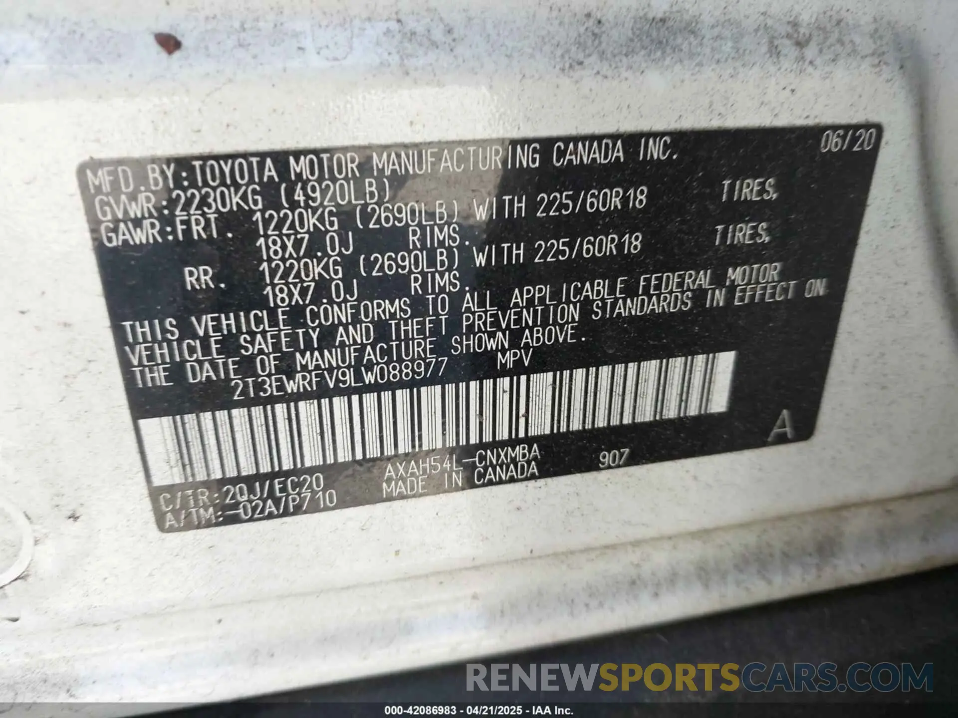 9 Photograph of a damaged car 2T3EWRFV9LW088977 TOYOTA RAV4 HYBRID 2020