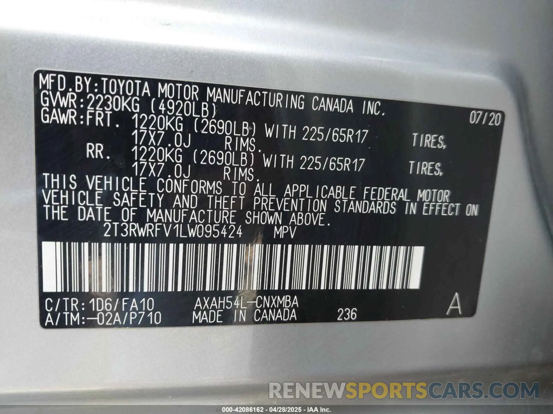 9 Photograph of a damaged car 2T3RWRFV1LW095424 TOYOTA RAV4 HYBRID 2020