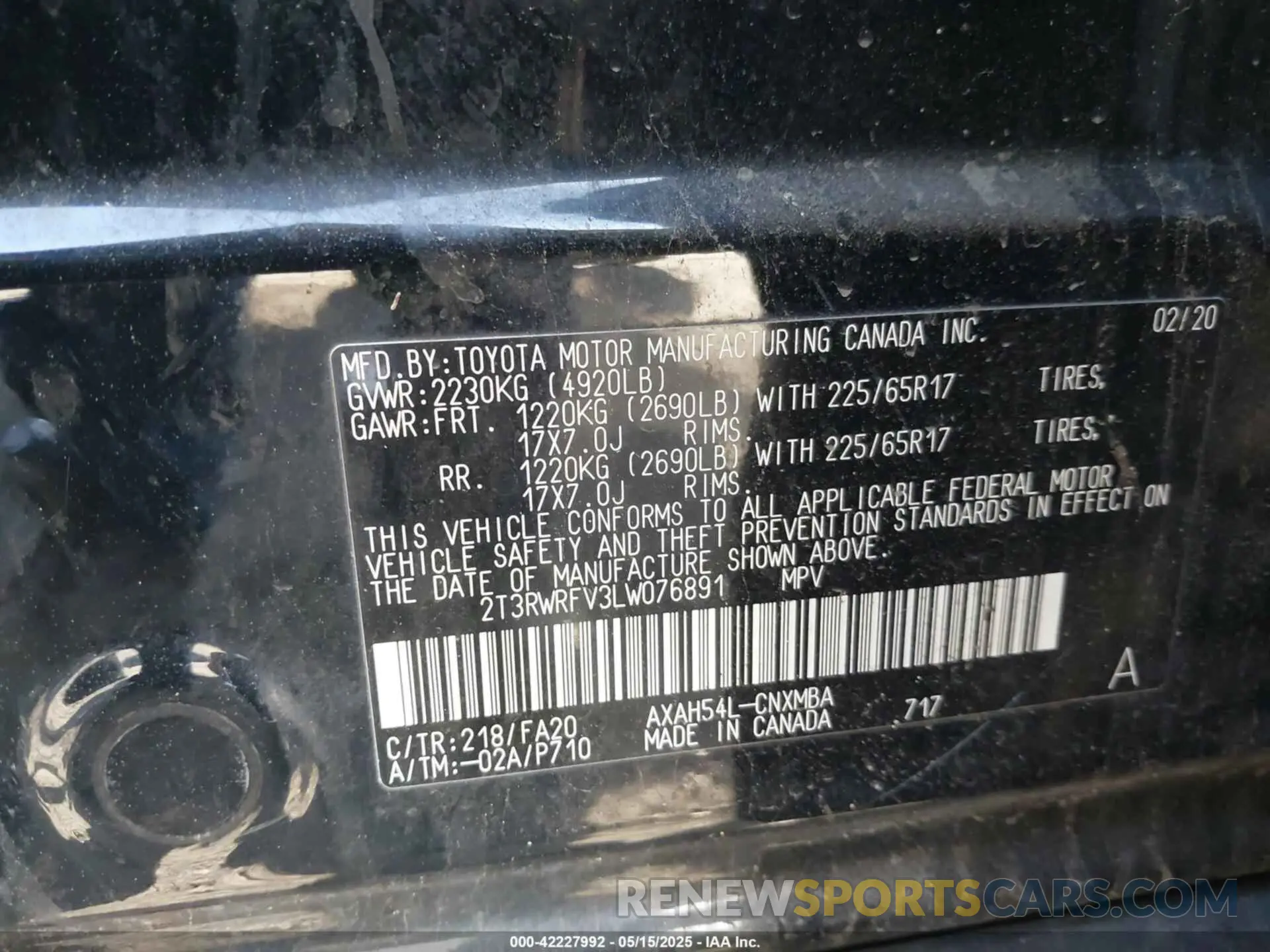 9 Фотография поврежденного автомобиля 2T3RWRFV3LW076891 TOYOTA RAV4 HYBRID 2020