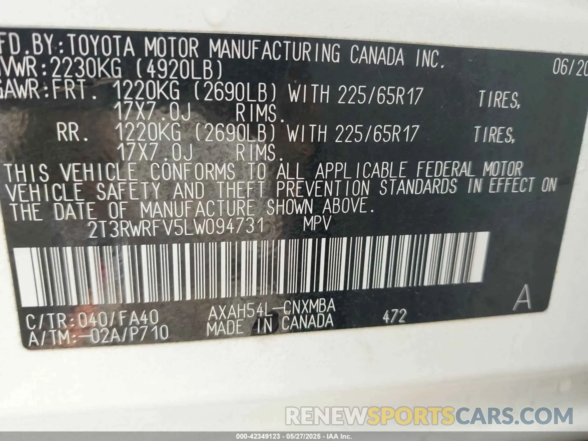 9 Фотография поврежденного автомобиля 2T3RWRFV5LW094731 TOYOTA RAV4 HYBRID 2020