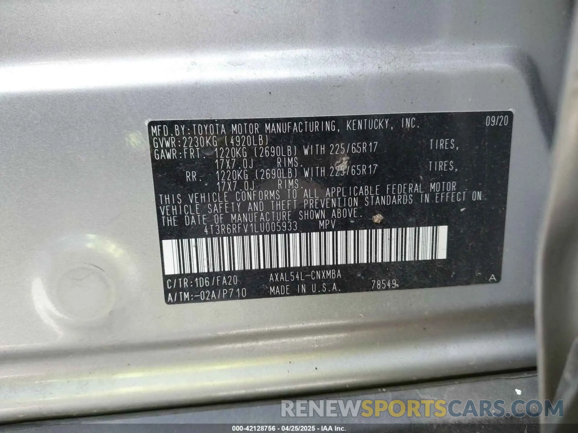 9 Фотография поврежденного автомобиля 4T3R6RFV1LU005933 TOYOTA RAV4 HYBRID 2020