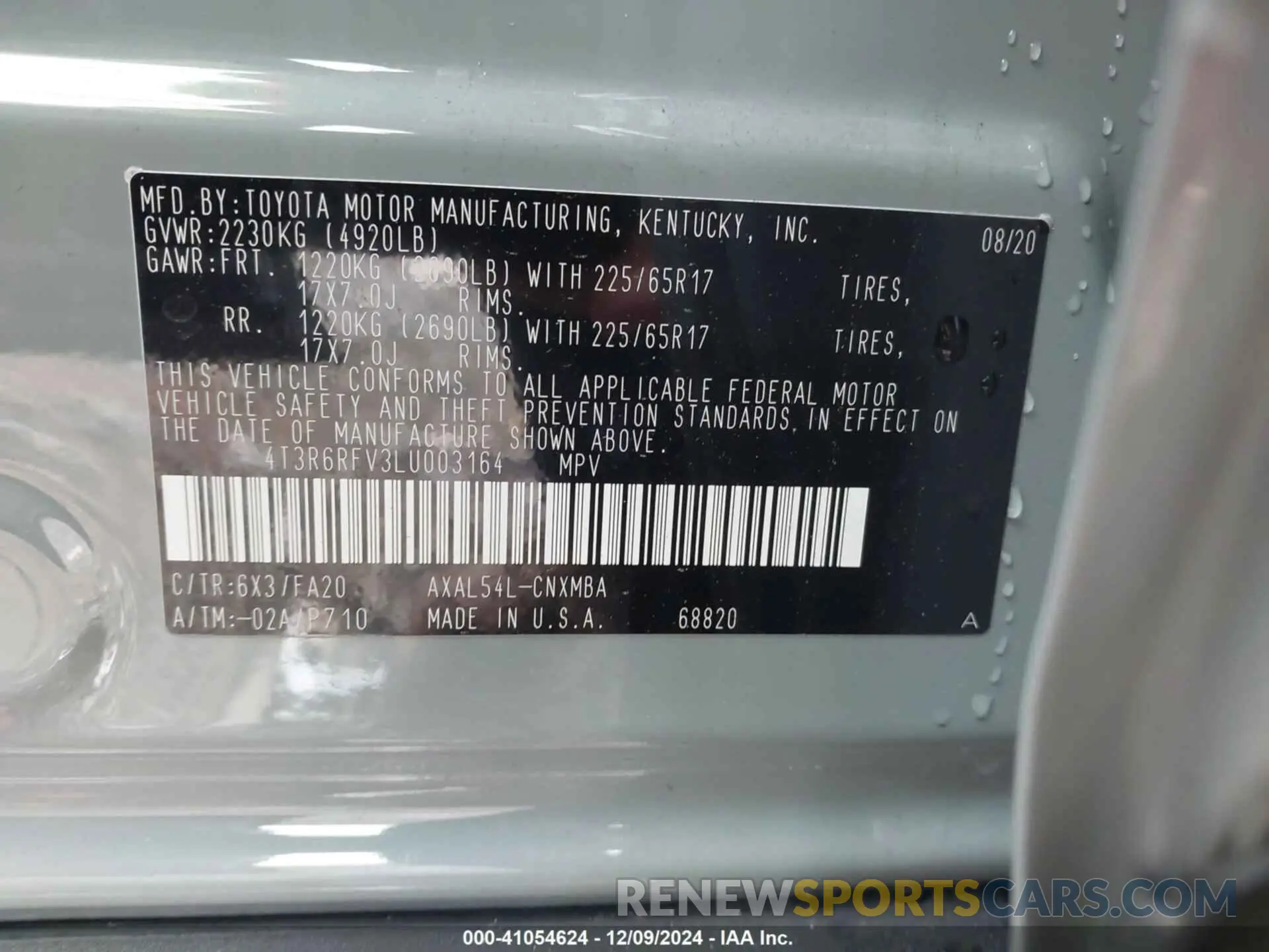 9 Фотография поврежденного автомобиля 4T3R6RFV3LU003164 TOYOTA RAV4 HYBRID 2020