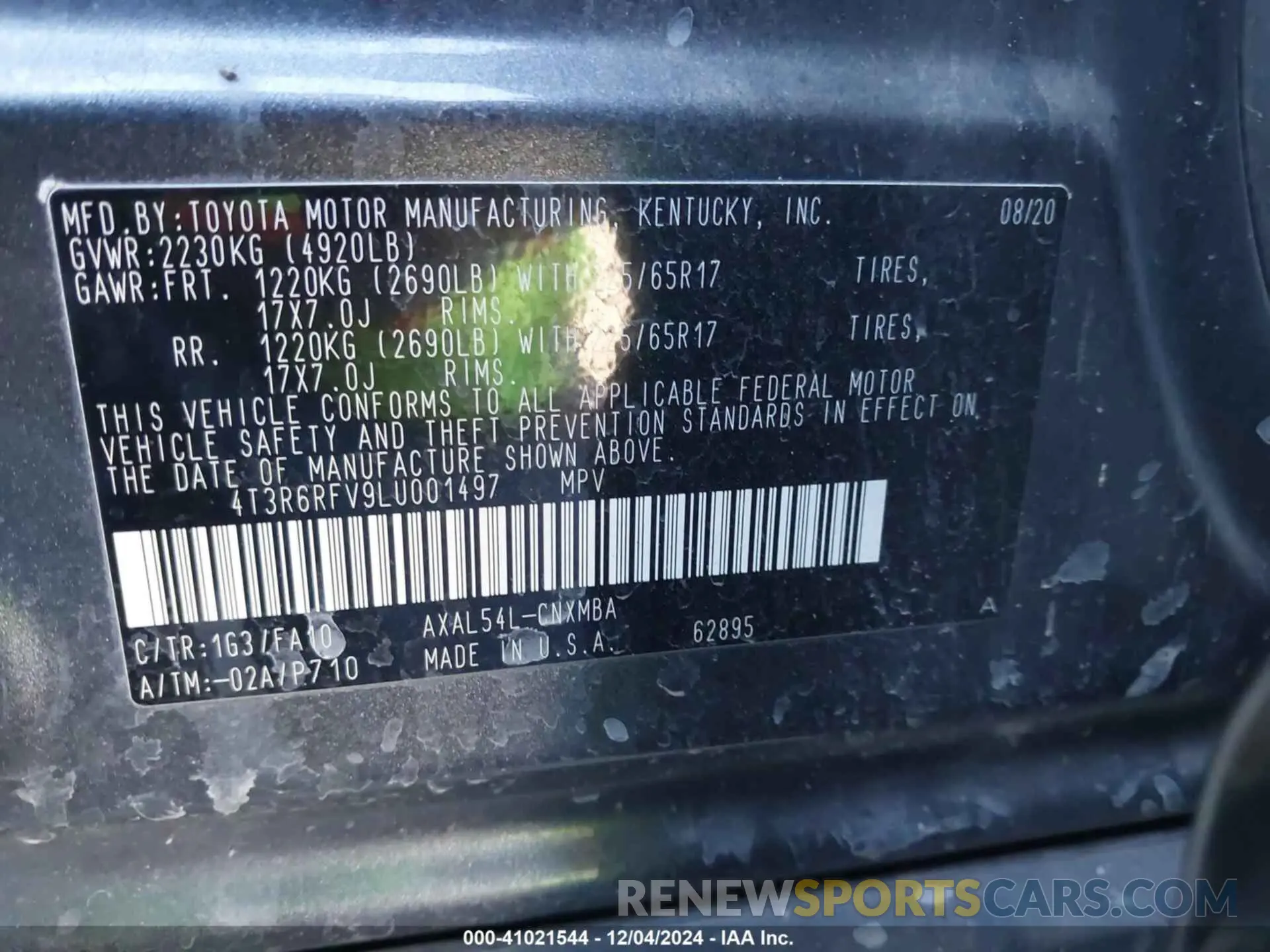 9 Фотография поврежденного автомобиля 4T3R6RFV9LU001497 TOYOTA RAV4 HYBRID 2020