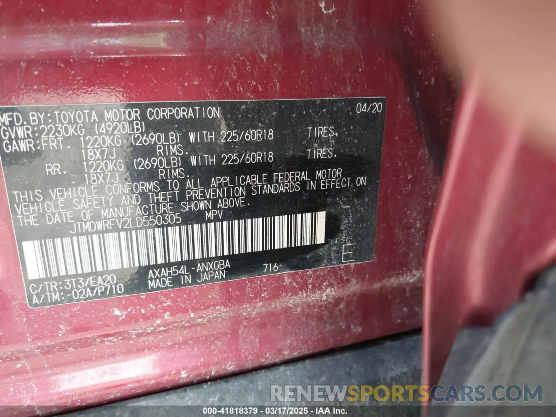 9 Фотография поврежденного автомобиля JTMDWRFV2LD550305 TOYOTA RAV4 HYBRID 2020