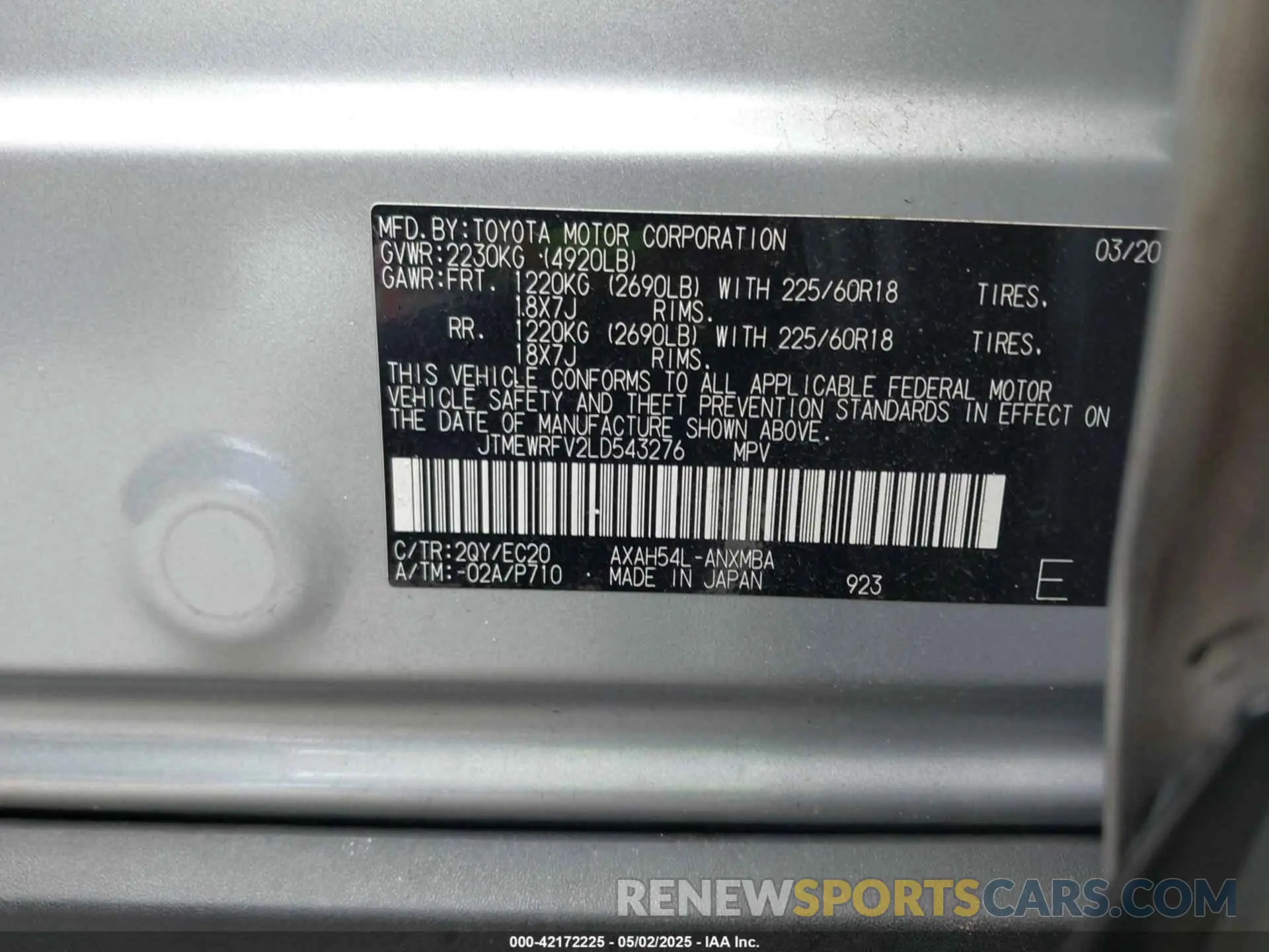 9 Фотография поврежденного автомобиля JTMEWRFV2LD543276 TOYOTA RAV4 HYBRID 2020