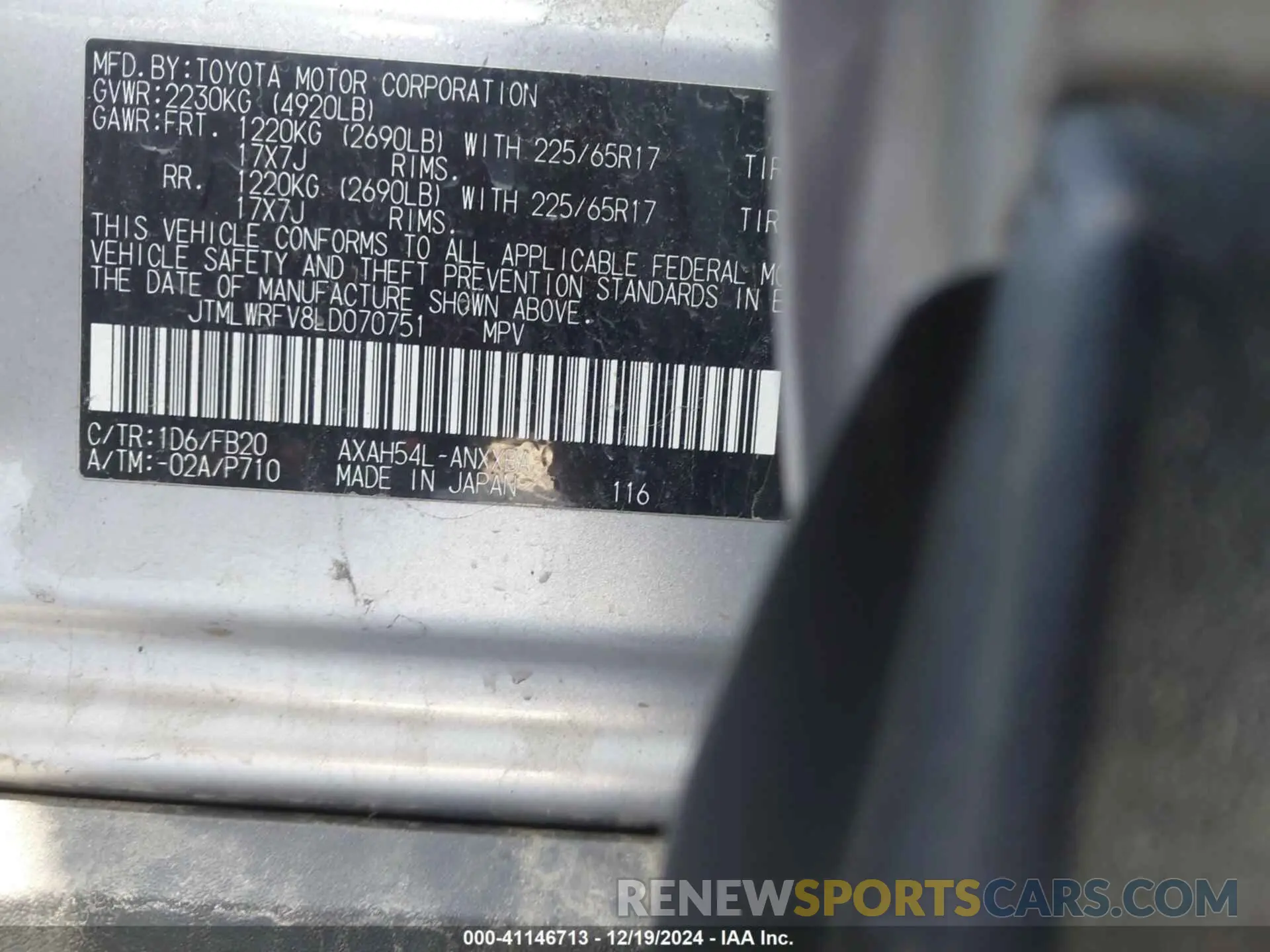 9 Photograph of a damaged car JTMLWRFV8LD070751 TOYOTA RAV4 HYBRID 2020