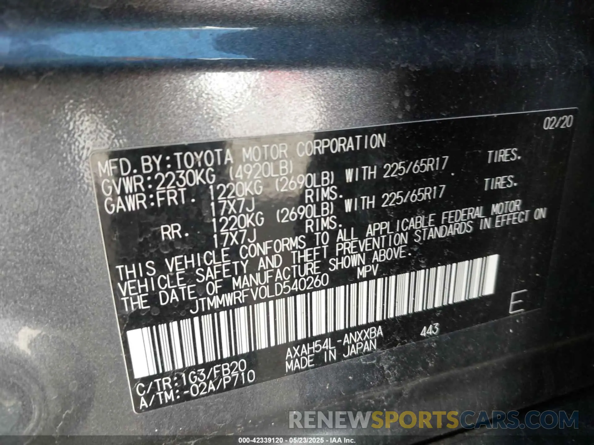 9 Photograph of a damaged car JTMMWRFV0LD540260 TOYOTA RAV4 HYBRID 2020