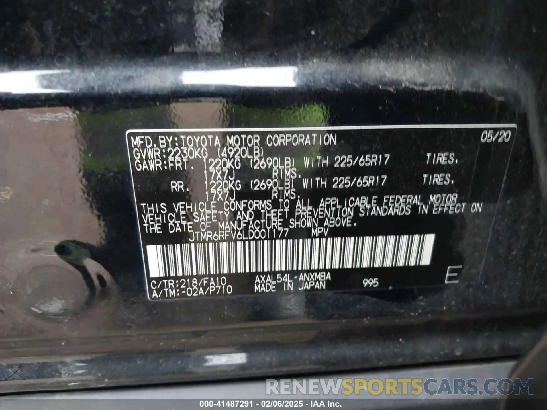 9 Photograph of a damaged car JTMR6RFV6LD001177 TOYOTA RAV4 HYBRID 2020